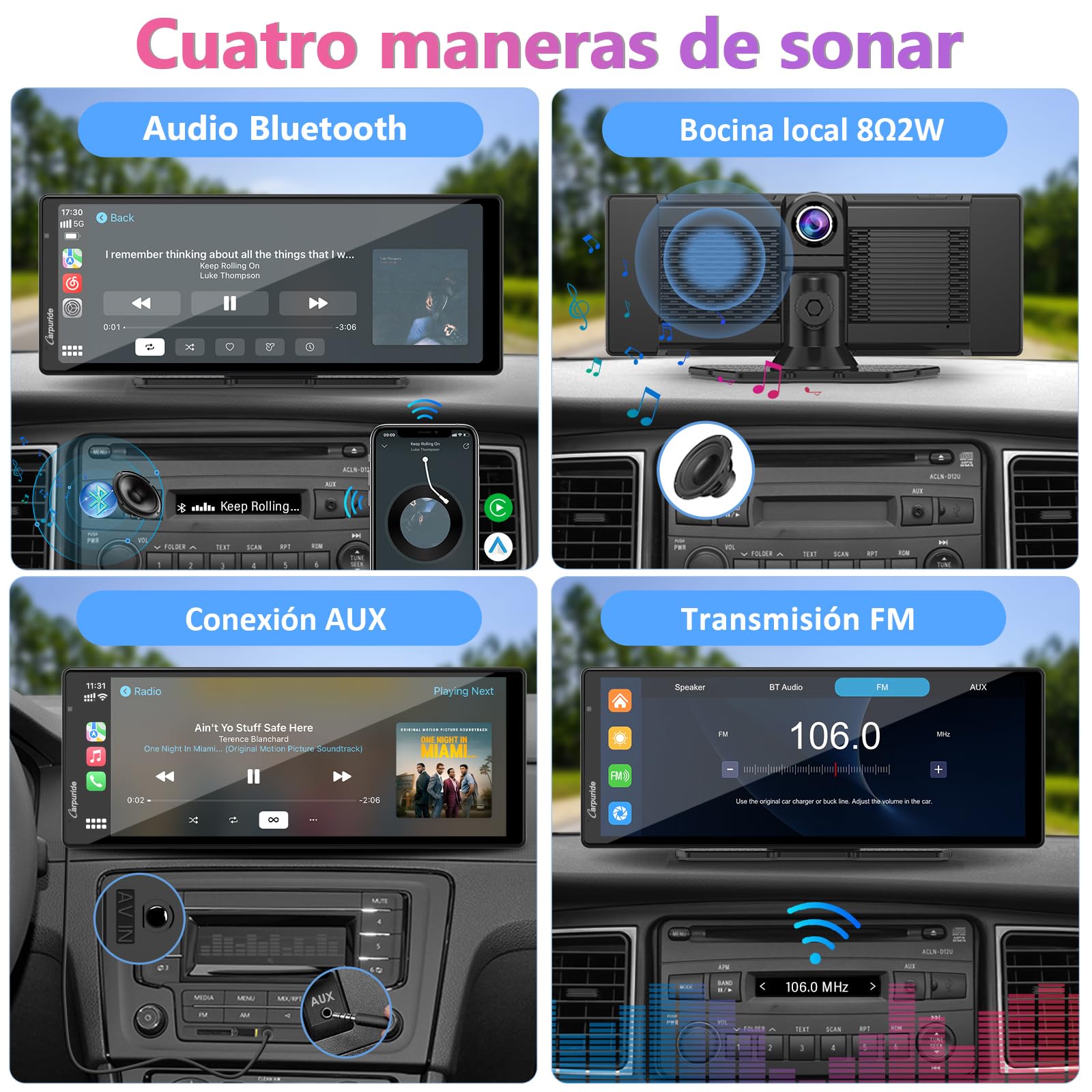 Carpuride W903 Carplay y Android Auto inalámbricos Portátiles con Cámara para Salpicadero 4K - Pantalla IPS HD de 9,3", Grabación en Bucle, Bluetooth, Mirror Link, GPS, Siri, Montaje en Salpicadero