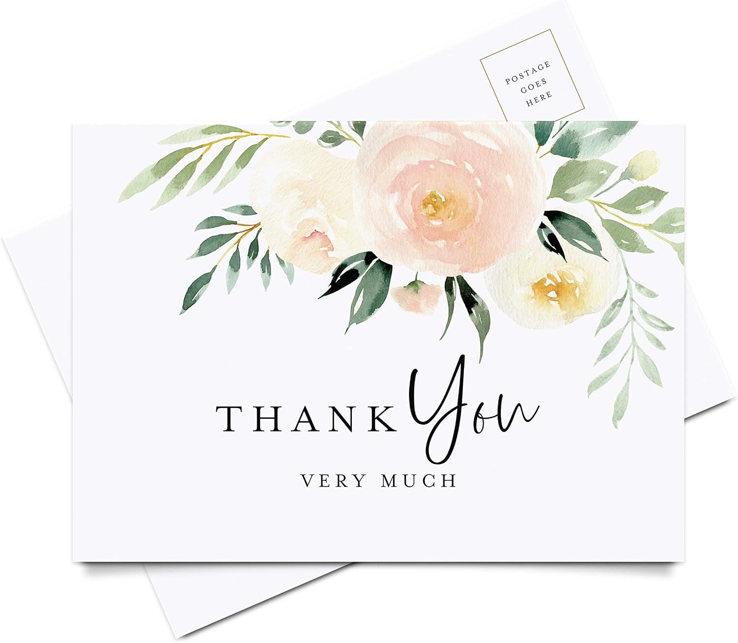 Bliss Collections Thank You Postcards, Blush Floral, Cards for Weddings, Receptions, Baby or Bridal Showers, Birthdays, Graduations, Parties, Celebrations or Special Events, 4"x6" (50 Cards)