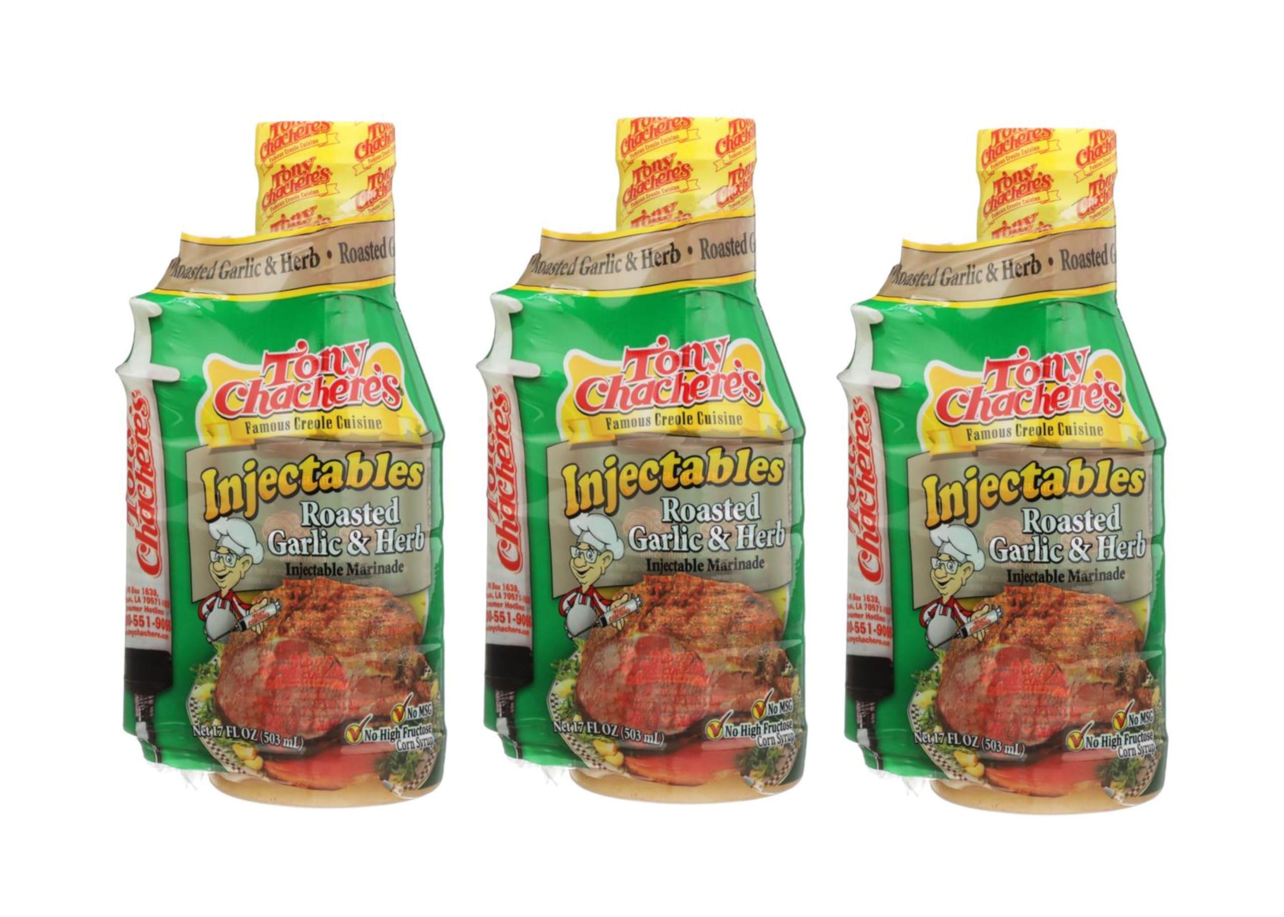 Tony Chachere Injectable Marinades with Injector, Roasted Garlic, 3 Count