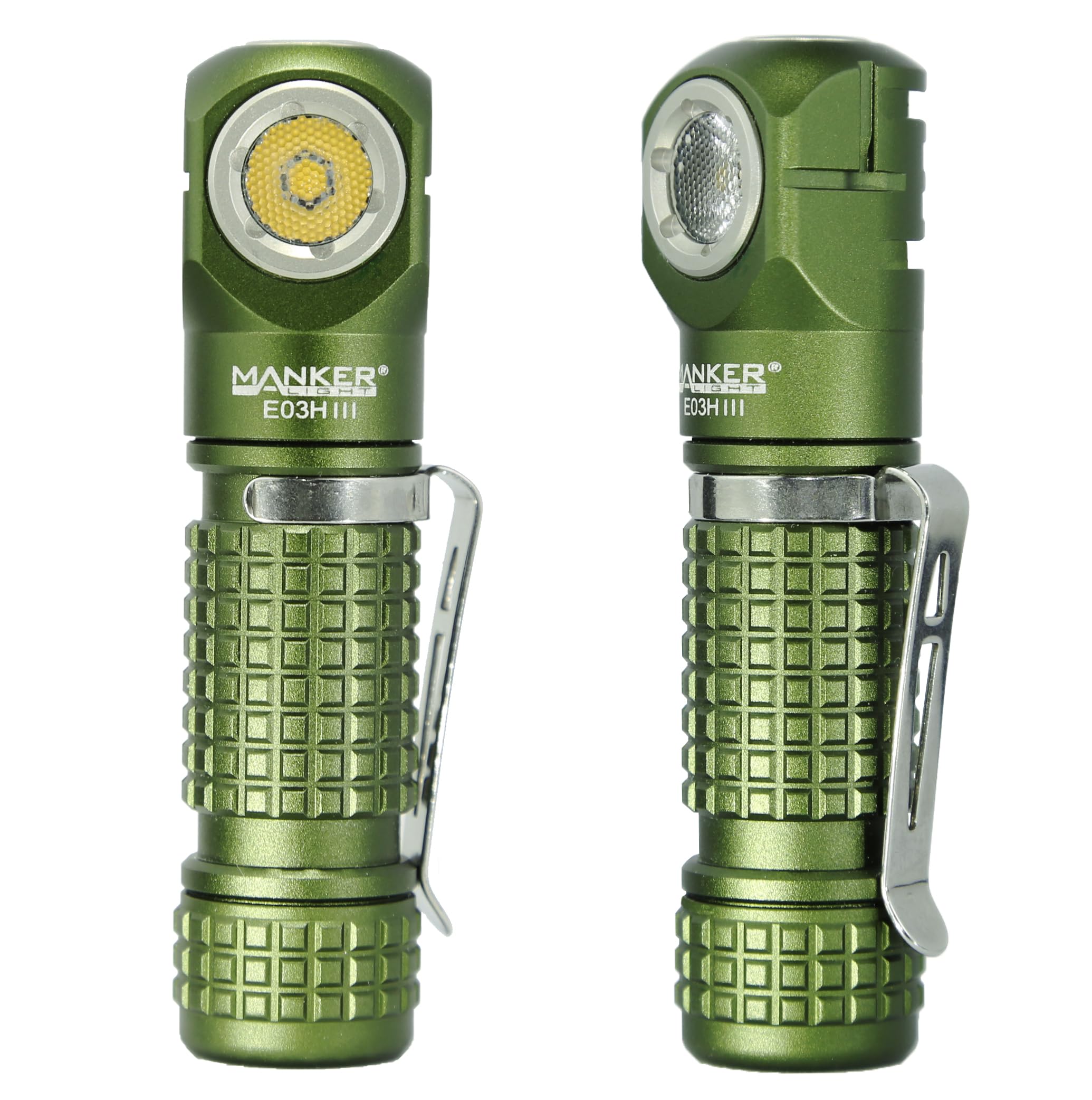 Manker E03H III Rechargeable Headlamp - 1200 Lumens Pocket Mini Flashlight with Clip - 90 Degree EDC AA Right Angle Flashlight with Headband and Magnet Tail (Army Green)