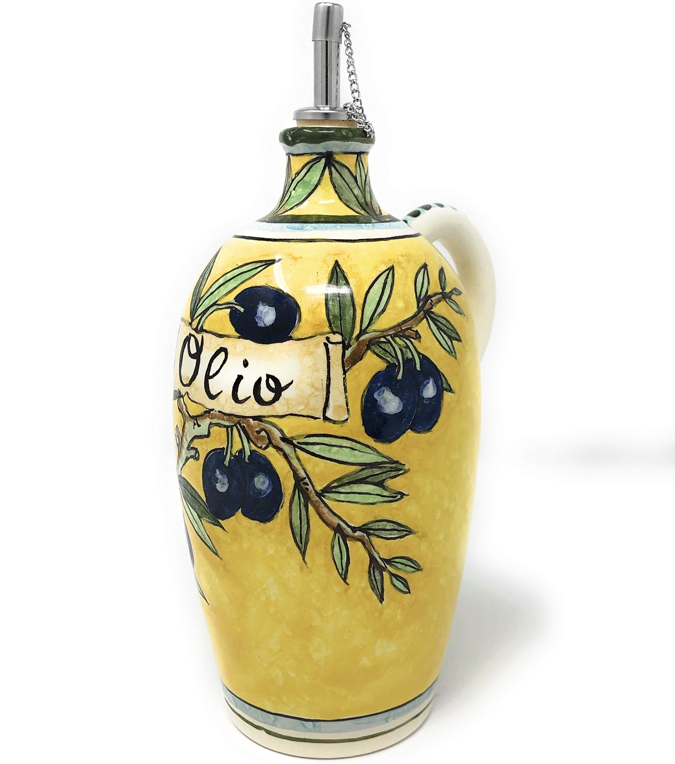 CERAMICHE D'ARTE PARRINI- Ceramica italiana artistica, ampolla olio decorazione olive, dipinto a mano, made in ITALY Toscana