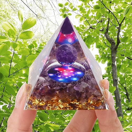 Miniatura 1 de MXiiXM Pirámide de orgón para energía positiva, pirámide hecha a mano de amatista y obsidiana de cristal curativo para reducir el estrés, la
