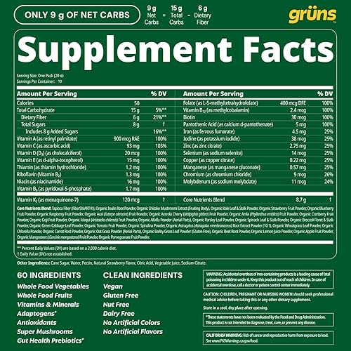 Miniatura 6 de Gruns Adults Super Greens Gummies, Multivitamin Superfood Gummy Bears, Spirulina, Chlorella, Prebiotics & Fiber Gummies for Digestive Health