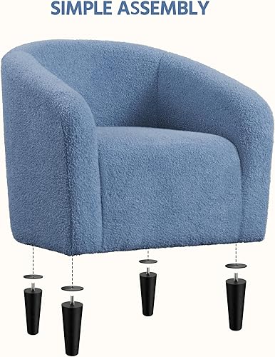 Miniatura 9 de Yaheetech Silla decorativa de respaldo curvo y tela bouclé, silla de club, elegante sillón de velluda tela sherpa, suave y cómodo relleno, apta para
