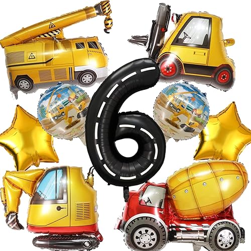 Globos de camión de construcción, suministros de fiesta para niños de sexto cumpleaños, decoraciones temáticas de tractor y recuerdos de fiesta