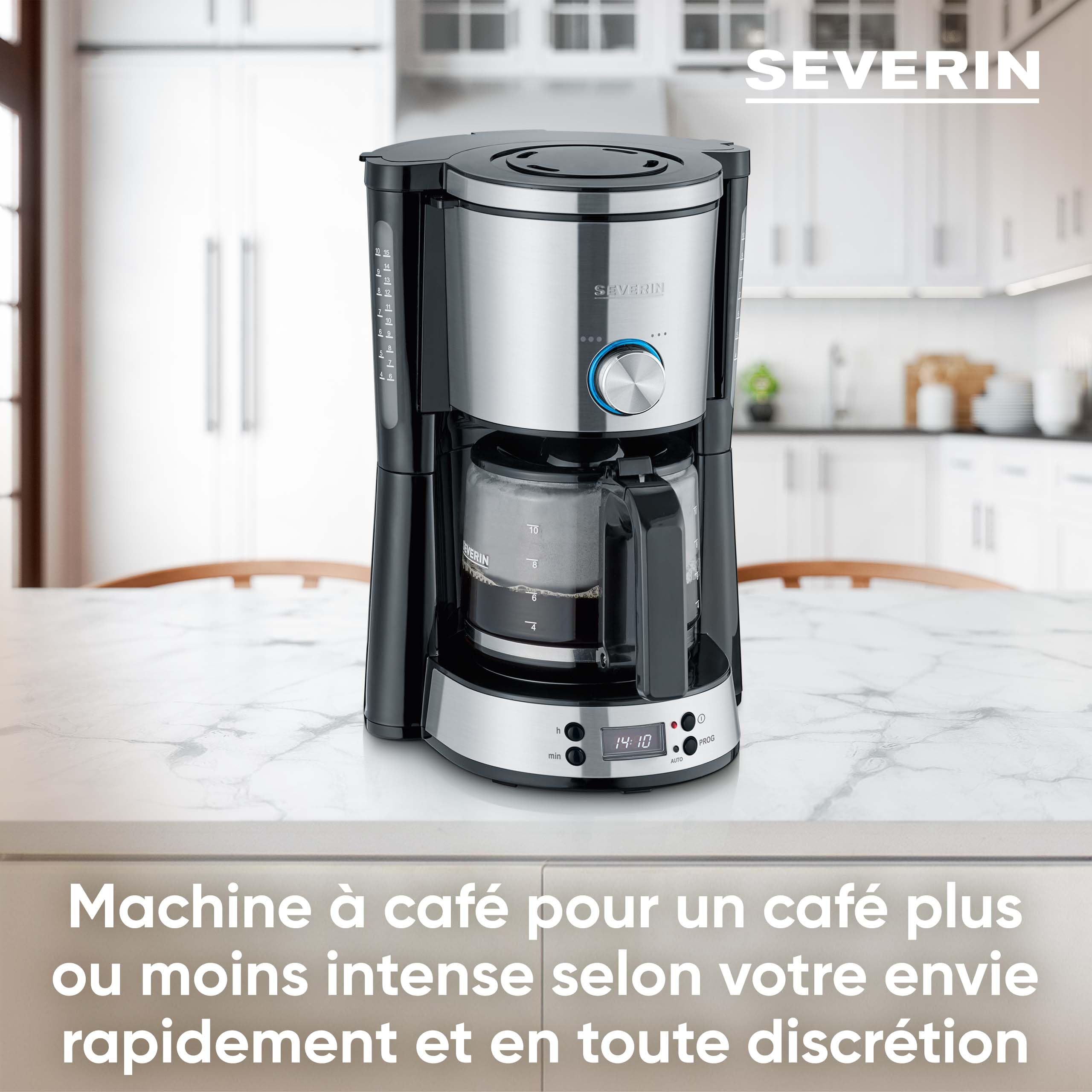 Severin Cafetière Programmable "TYPE Switch", 1000 W, jusqu‘à 10 tasses, AromaSwitch, Sélecteur d'arômes, Noir/Inox, KA 4826