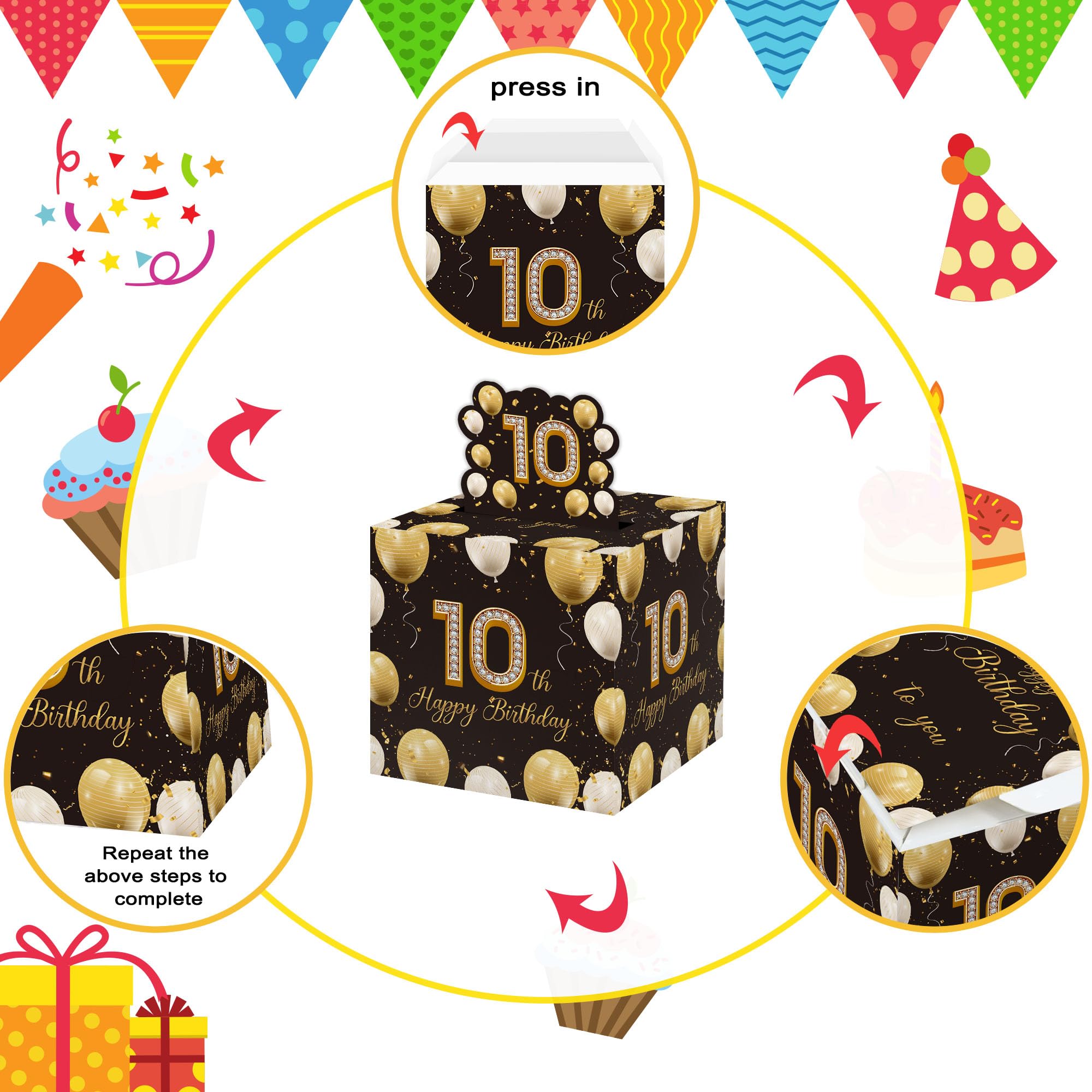 Cute 10th Birthday Gifts for Boys & Girls - Pull Out Money Box with 35PCS Bags for 10th Birthday Party Decor