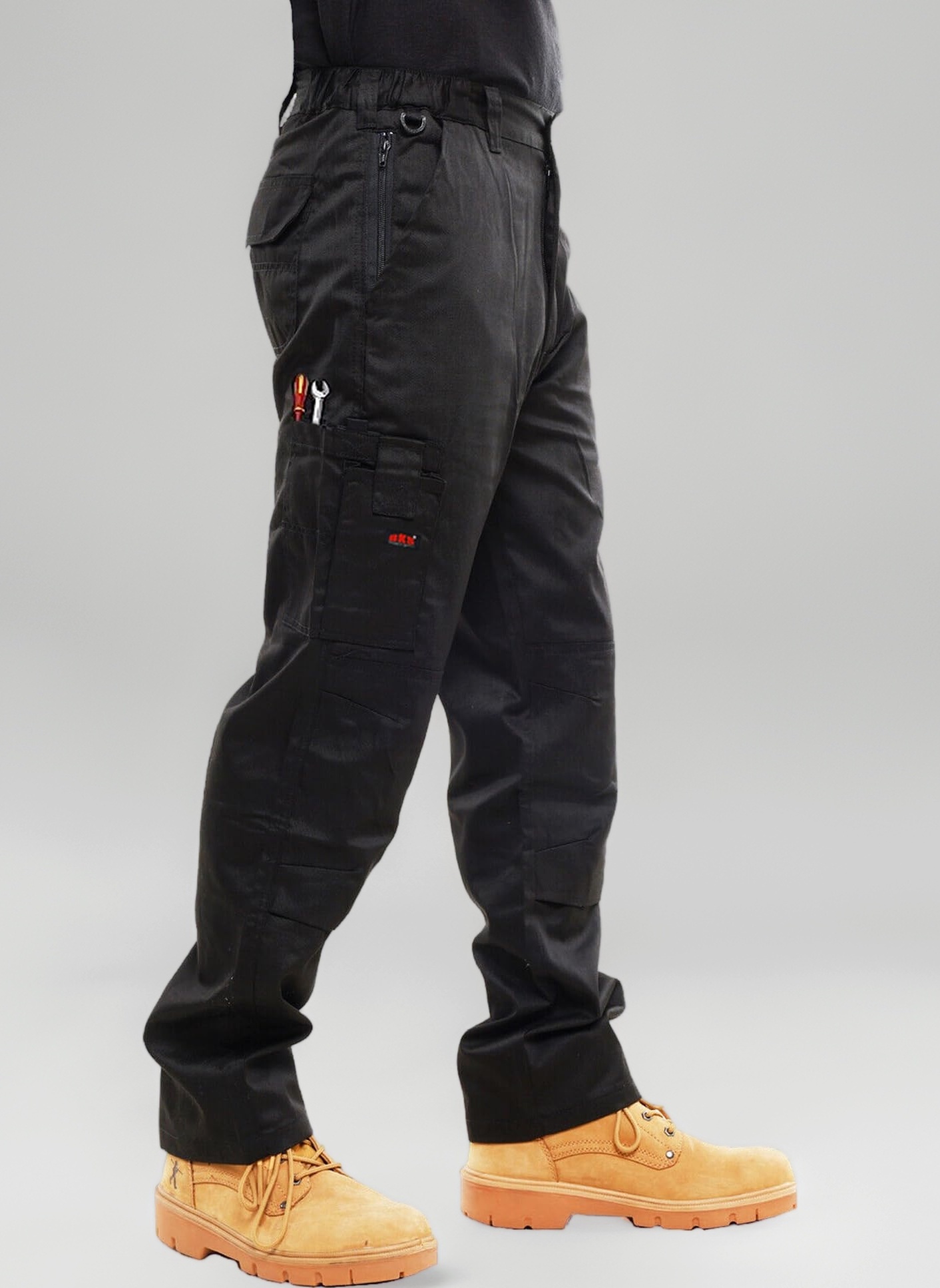 BKS Mens Combat Cargo Work Trousers Size 28 to 56 with Knee Pad Pockets in Black or Navy