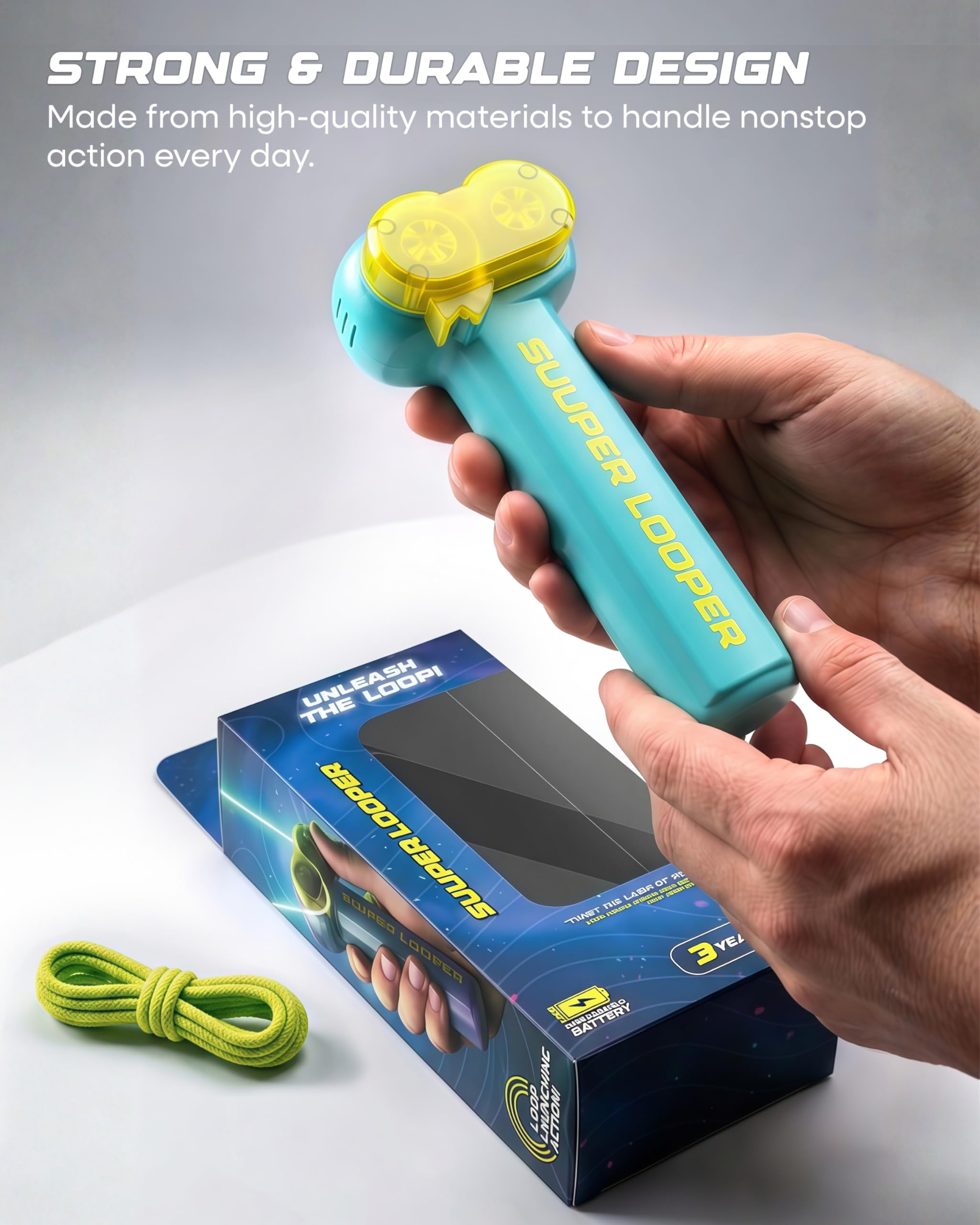 Tygatec Super Looper Rope Launcher Toy - Glow in the Dark Toy, Create Endless Shapes and Tricks, Luminous String with LED, Perfect for Gifting (Blue) 4