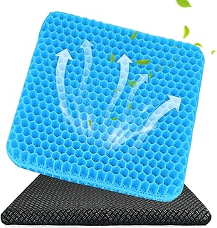 Gel Seat Cushion, Double Thicken Honeycomb Gel Seat Cushion with Ice Non-Slip Cover, Breathable Lumbar Support Chair Cushion, Relax Back and Sciatica Gel Seat Cushion for Home Office Car Wheelchair