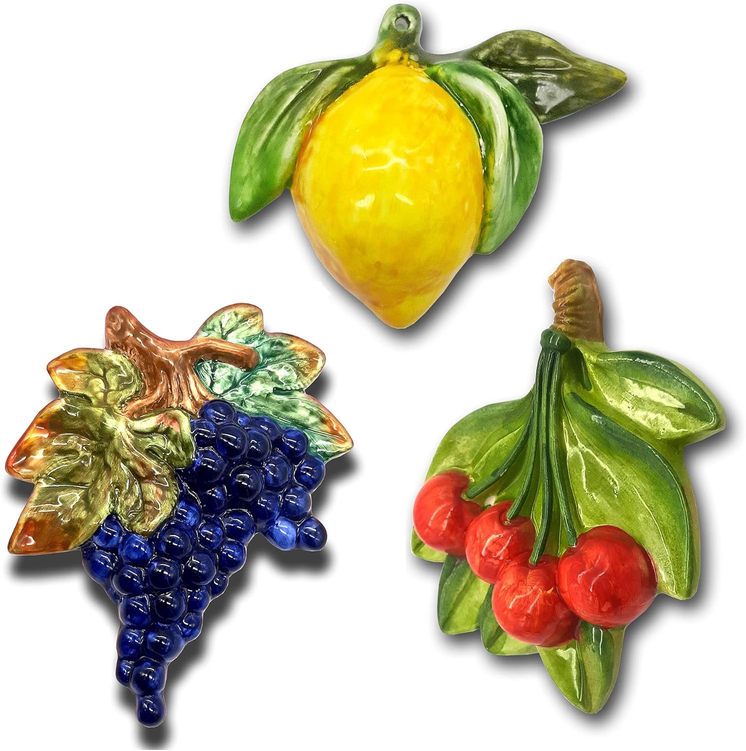 Italian Ceramic Fruits decoration for Kitchen - Hand Painted Grapes Cherries Lemon wall decor - Make your decorations with Artificial Fruits - Italian Pottery Artificial fruits for decoration lifelike