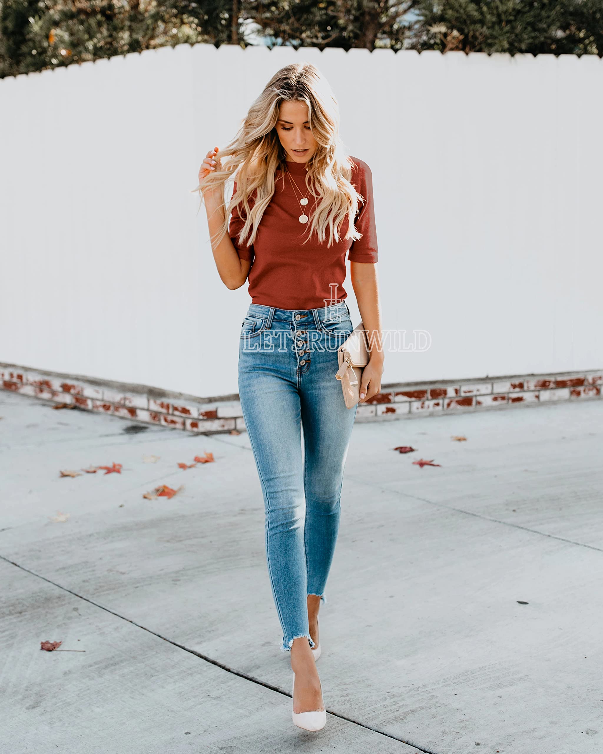 LETSRUNWILD Business Casual Tops for Women Dressy Cute Tops Mock Turtleneck Tshirts Shirts