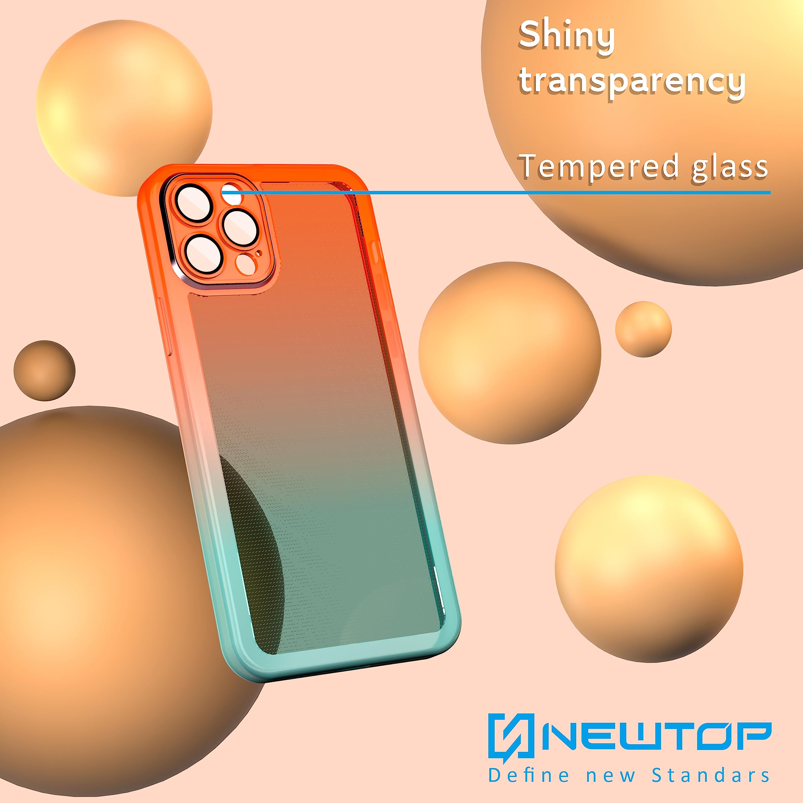 NEWTOP Cover Moda 02 Per IPhone 12 Pro – Custodia TPU Sfumata Arancione Con Protezione Fotocamera In Vetro Temperato - 4