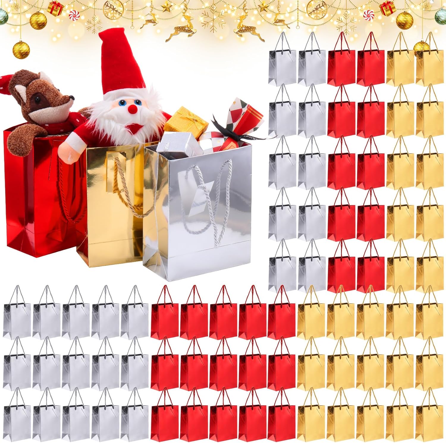 Qilery 80 Pcs Christmas Metallic Gift Bags with Handles