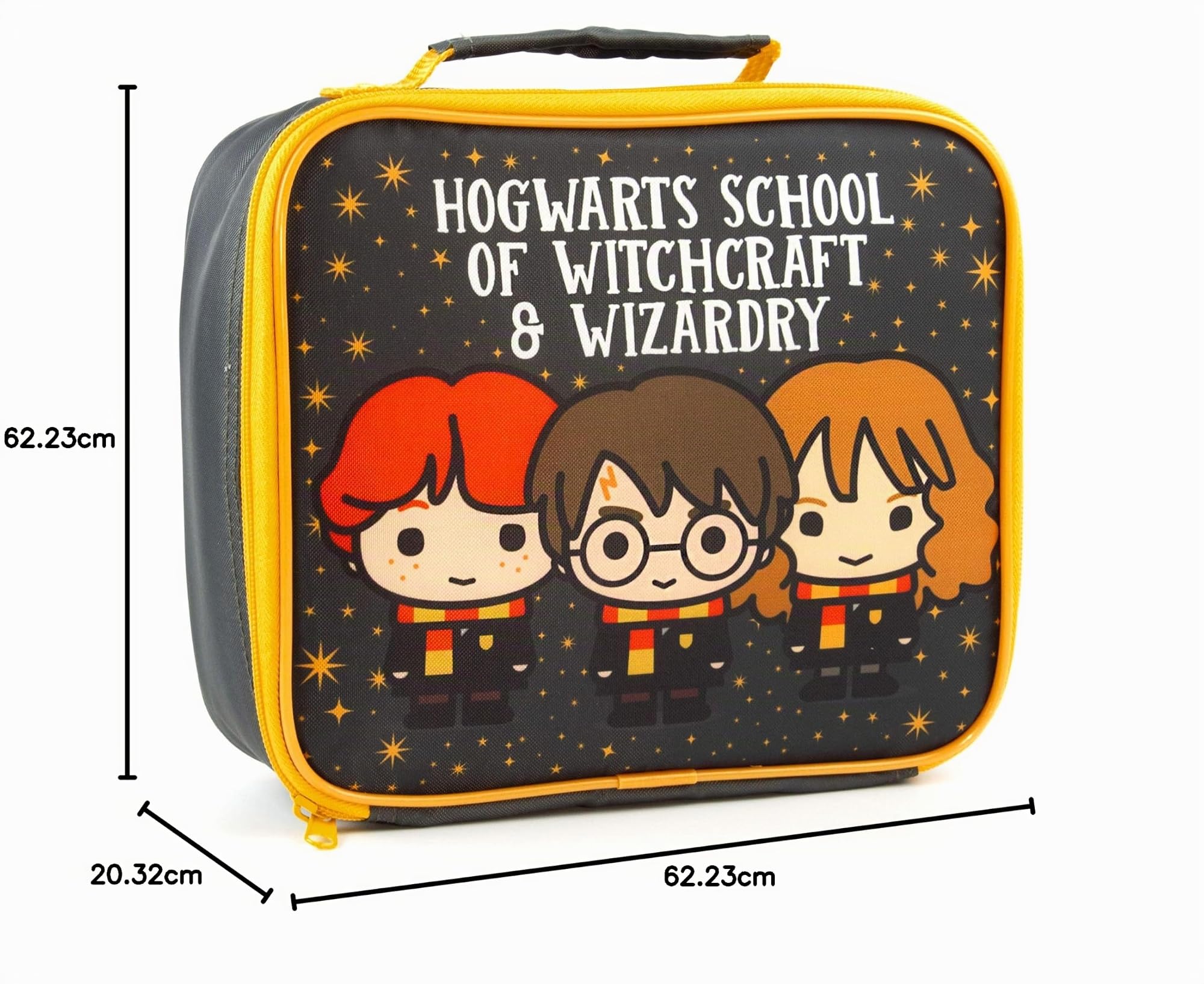 Harry Potter Lunch Bag e Bottle Set | Harry, Ron, Hermione Chibi Character Adventure | Porta cibo per bambini con bottiglia d'acqua | Borsa isolante mantiene il cibo fresco