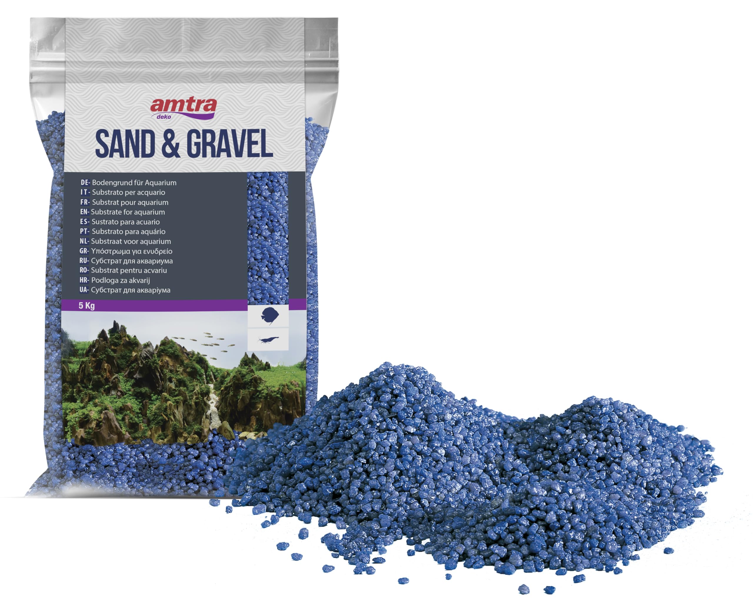 Amtra Quarzo Ceramizzato Blu - Sabbia per acquari al quarzo fine, per acqua dolce o salata, grano 2-3 mm, Quantità 5KG