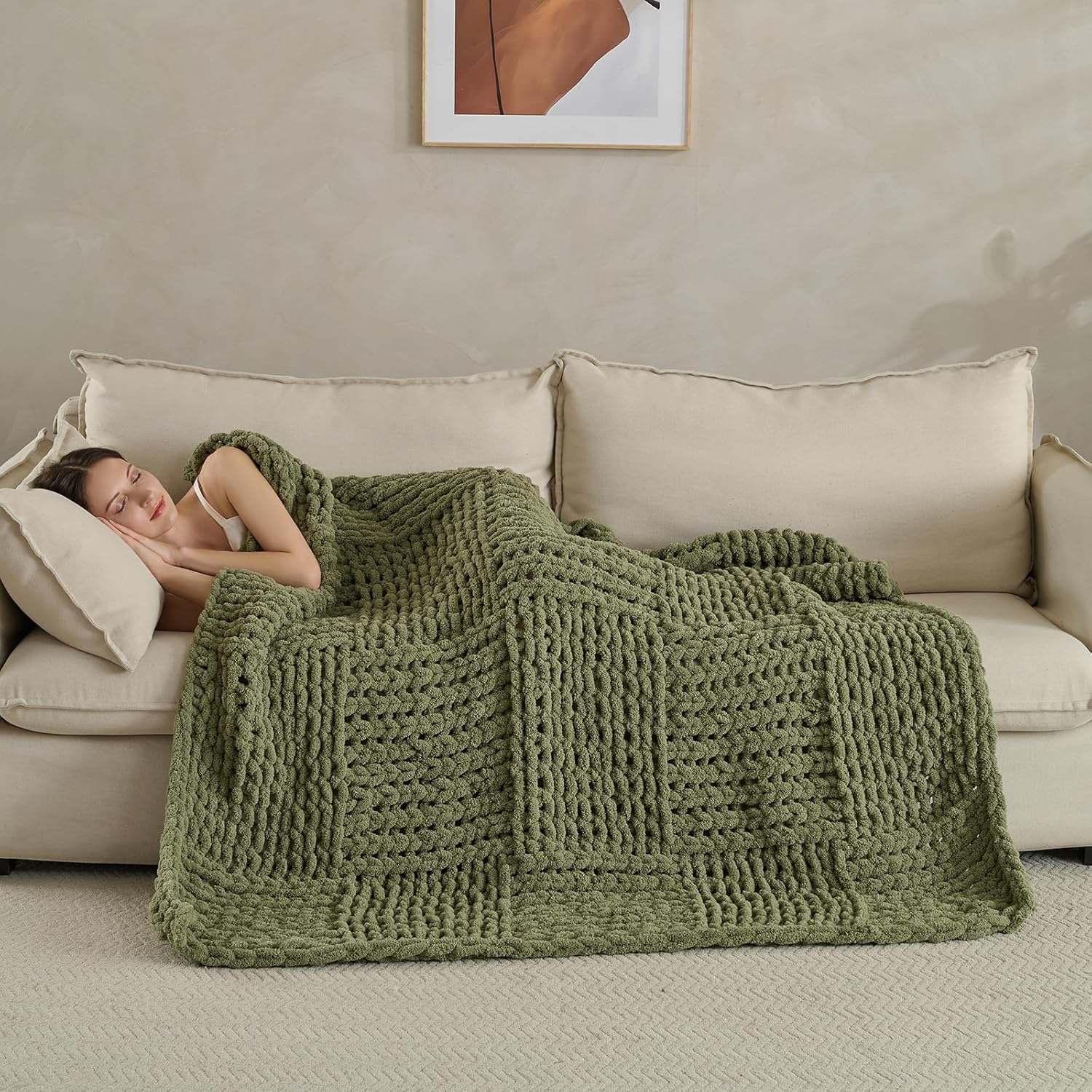 Soft Knitted Throw Blanket - 50x60 Inch Cozy & Lightweight All-Season Blanket, Wrinkle-Resistant Polyester for Couch, Bed, Sofa, Reading Nook (Green)