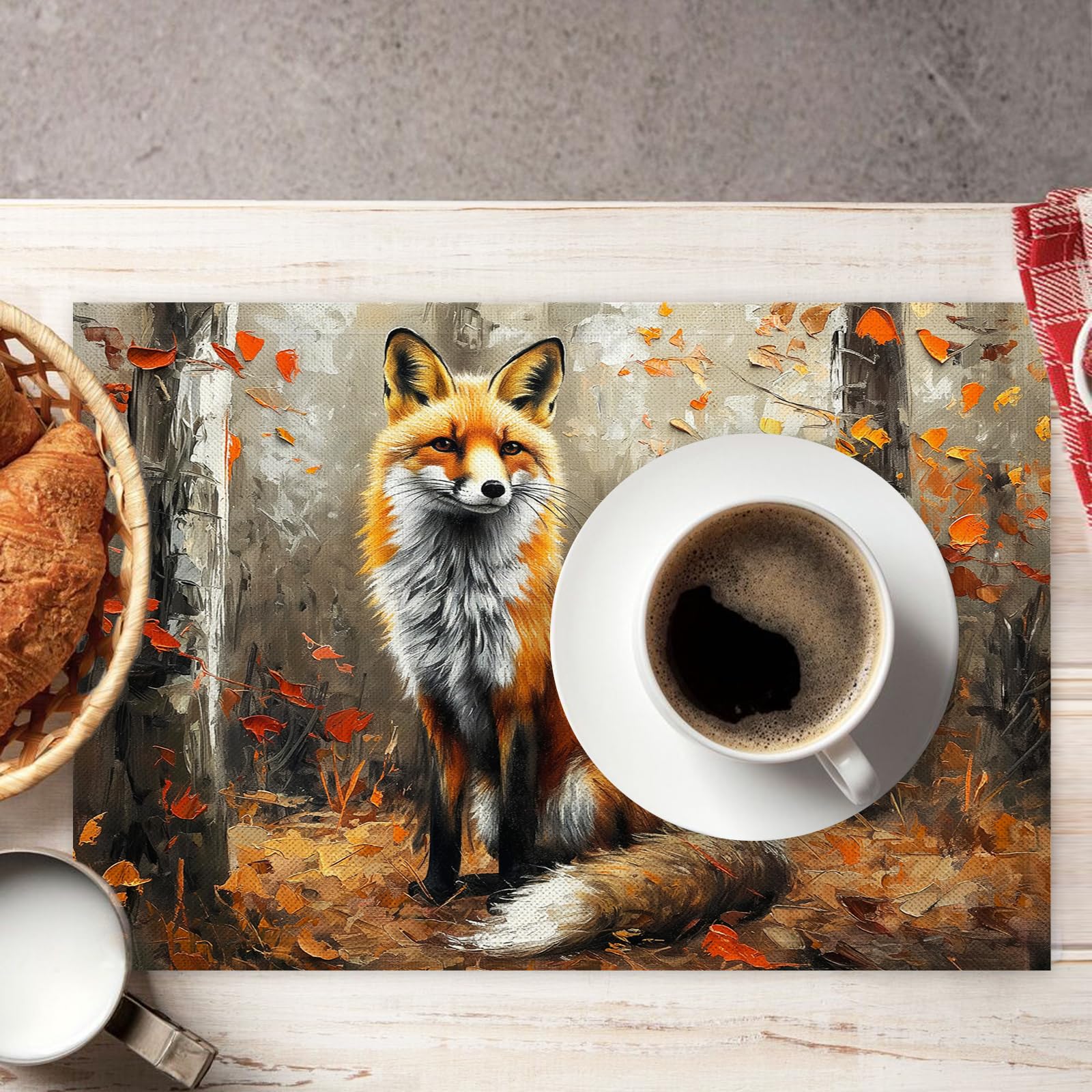Set di 8 Tovagliette Americane Lavabili Cotone Lino Fumetto - Tovaglietta Americana Stoffa Resistenti al Calore Durevole Volpe della foresta- per Colazione Pranzo