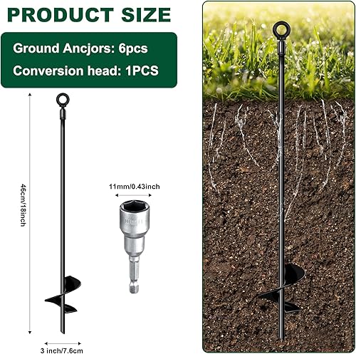 Miniatura 2 de DOKOLES Kit de anclaje de tierra de 18 pulgadas, 6 piezas, anclaje de tierra de diámetro extendido de hélice de 3 pulgadas, anclajes de tierra en