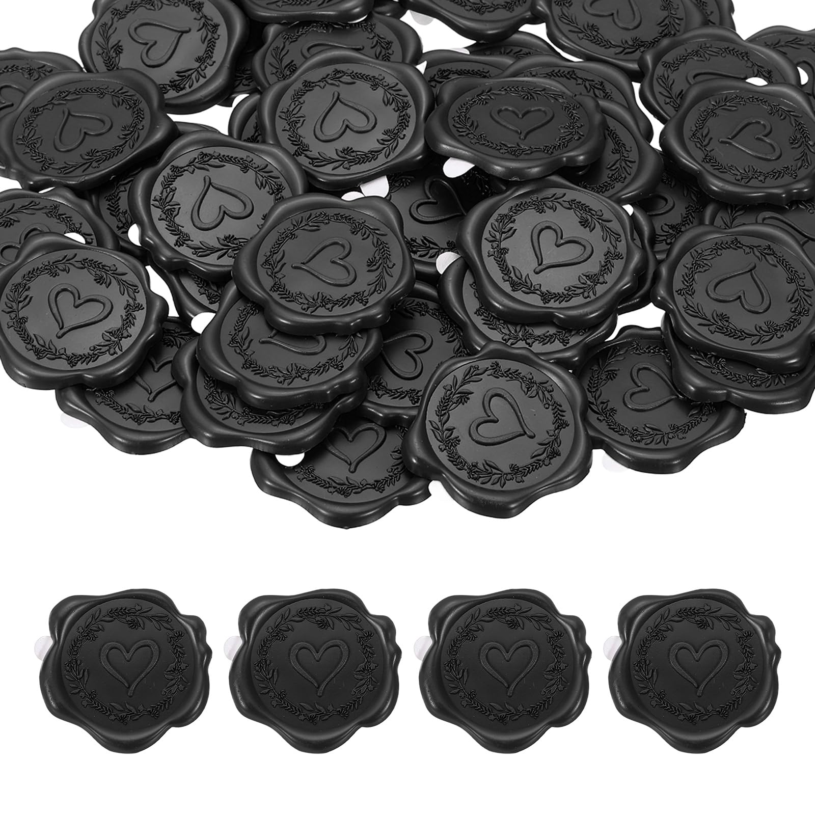 PATIKIL 50Pcs Heart Wax Seal Stickers, Love Embossed Self Adhesive Backed Envelopes Seal Sticker Accessories for Wedding Invitation Letter Birthday Party Gift, Black