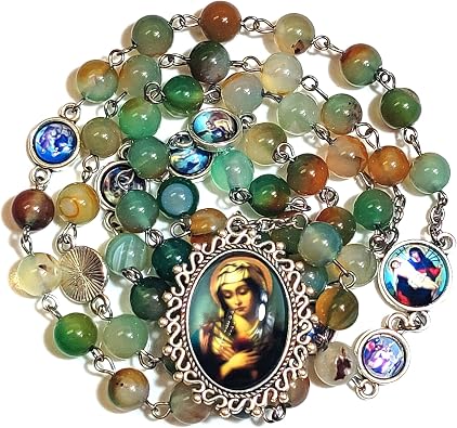 Seven Sorrows Rosary Beads Chaplet Natural Fluorite agate Rosery Catholic gifts