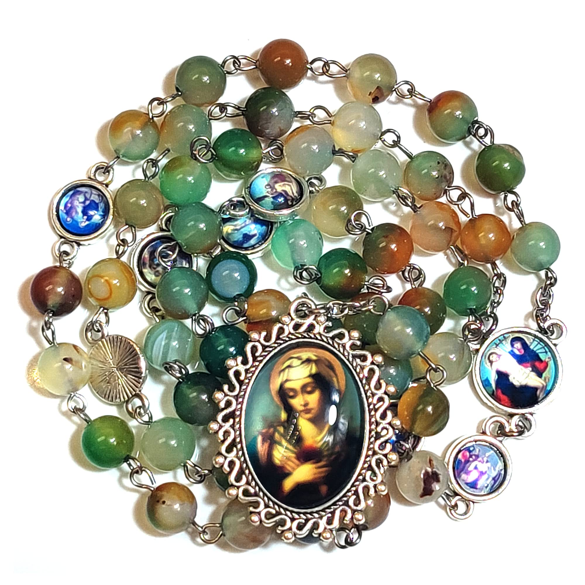 Rosario Seven Sorrows de fluorita natural para oración diaria en el hogar