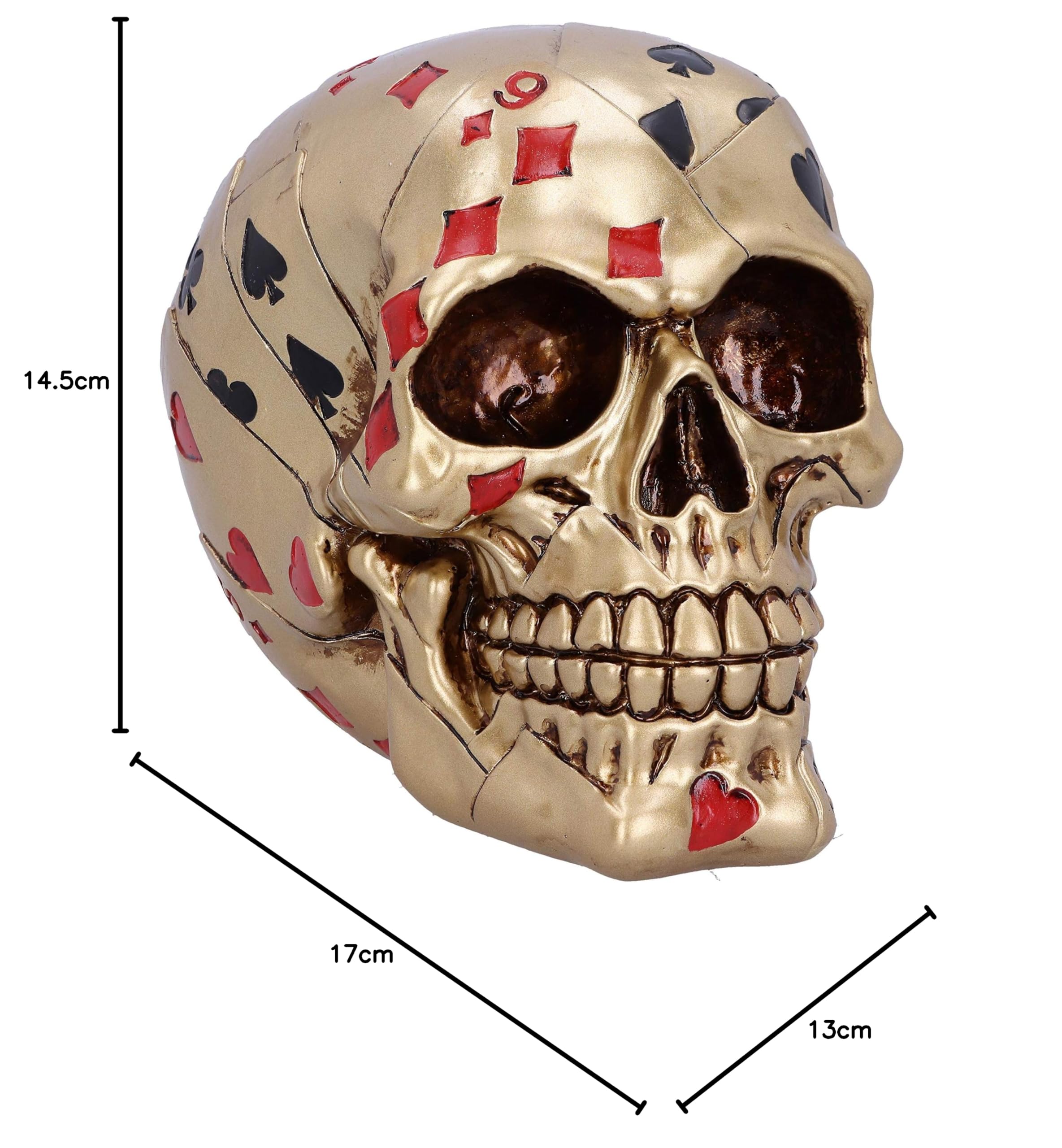 Nemesis Now Dead Mans-Adorno de Calavera de Cartas Doradas, Resina, 15 cm
