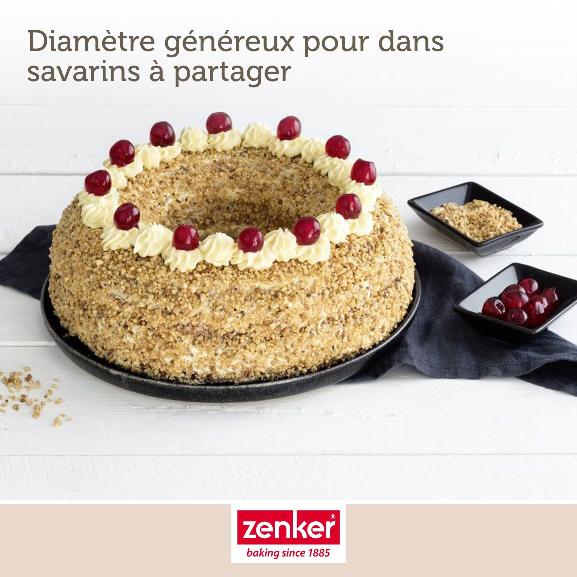 Zenker 9925150 Zestaw 2 foremek do ciasta, foremka do kougelhopf, forma do savarin z gładkim dnem, forma do korony, forma kominka, stal, czarna, 28 i 25 cm