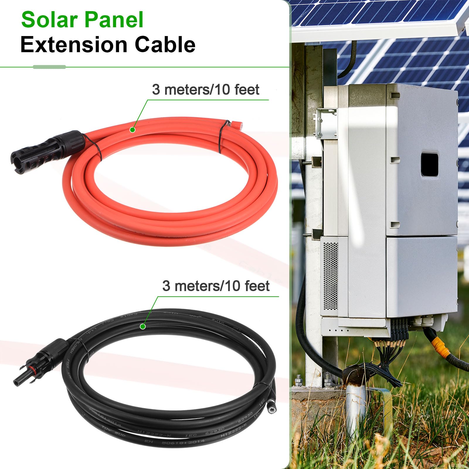 sourcing map Solarkabel 10mm² Verlängerung 3 Meter Verzinnten Kupfer 1500V Photovoltaik Kabel mit 2 x Schraubenschlüssel & 1 Paar Solarpanel Stecker für Solarpanel Wechselrichter Laderegler