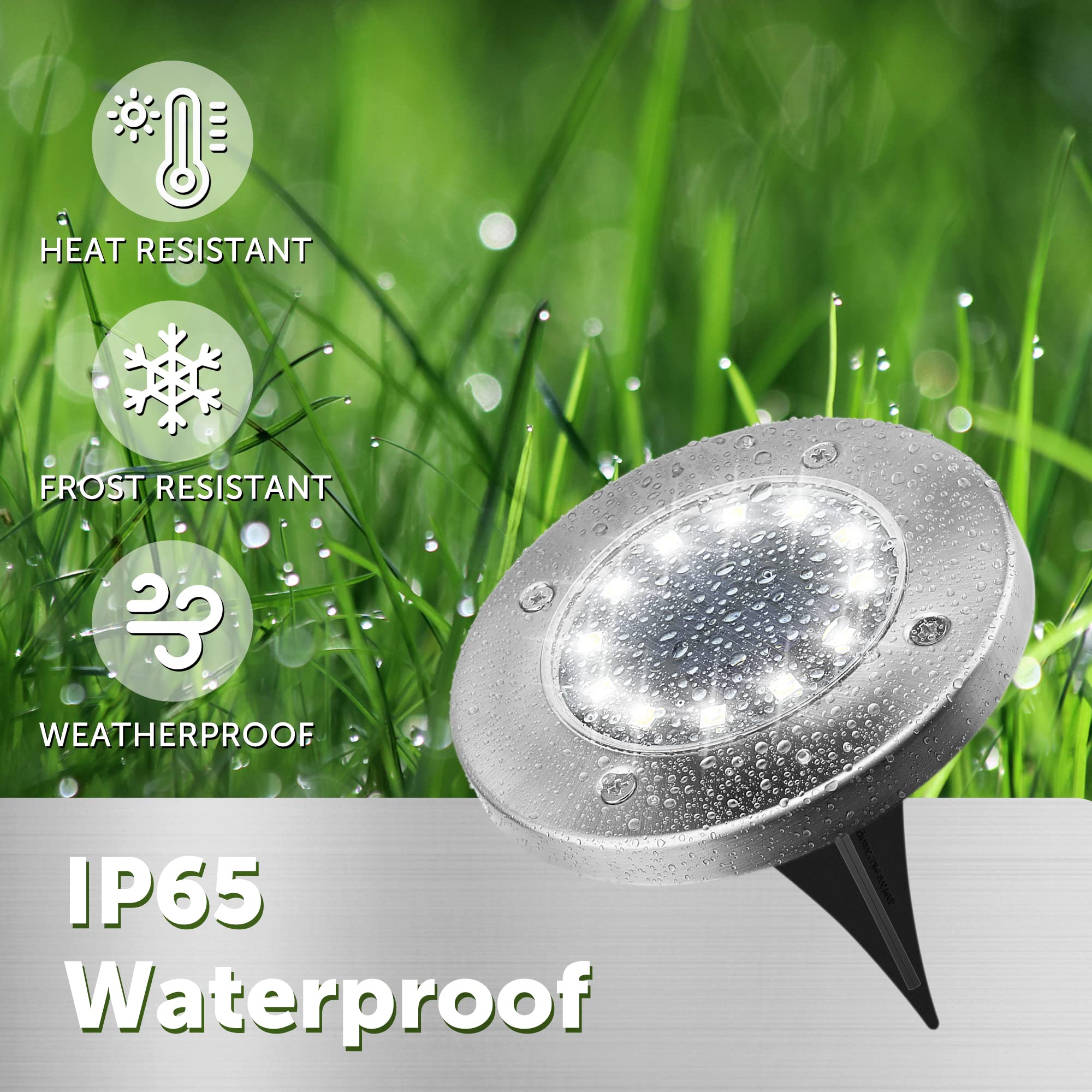 Solpex Luci da pavimento a energia solare, 12 LED, 4 pezzi, bianco, in acciaio inox, impermeabile, per esterni, giardino, terrazza, prato, cortile, passerella