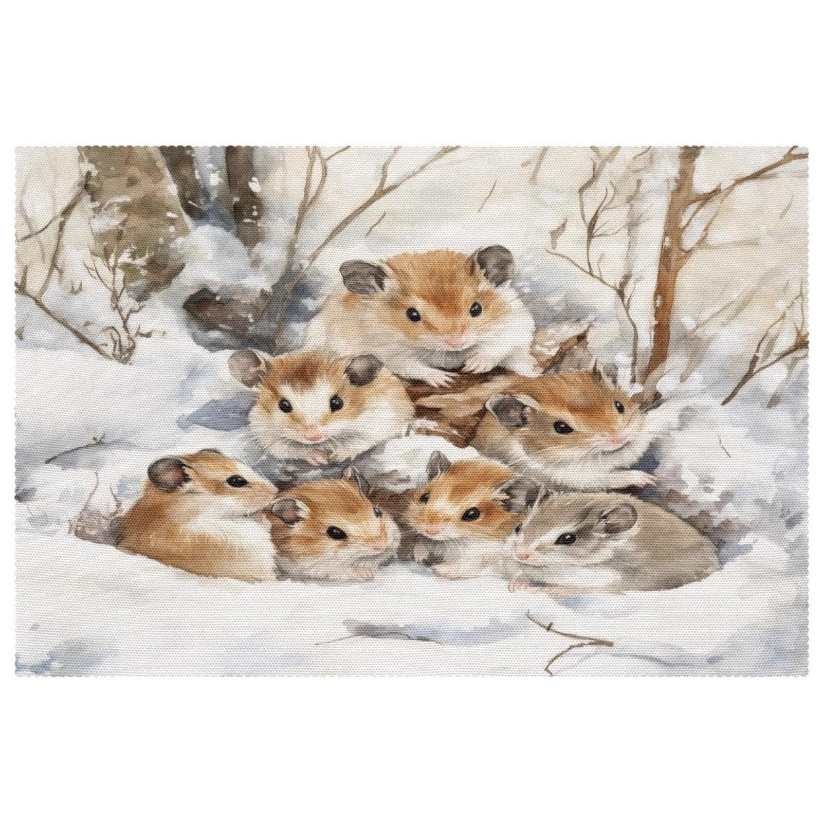 Set de table hamsters sur la neige lot de 6 lavables antidérapants pour salle à manger 30x45 cm
