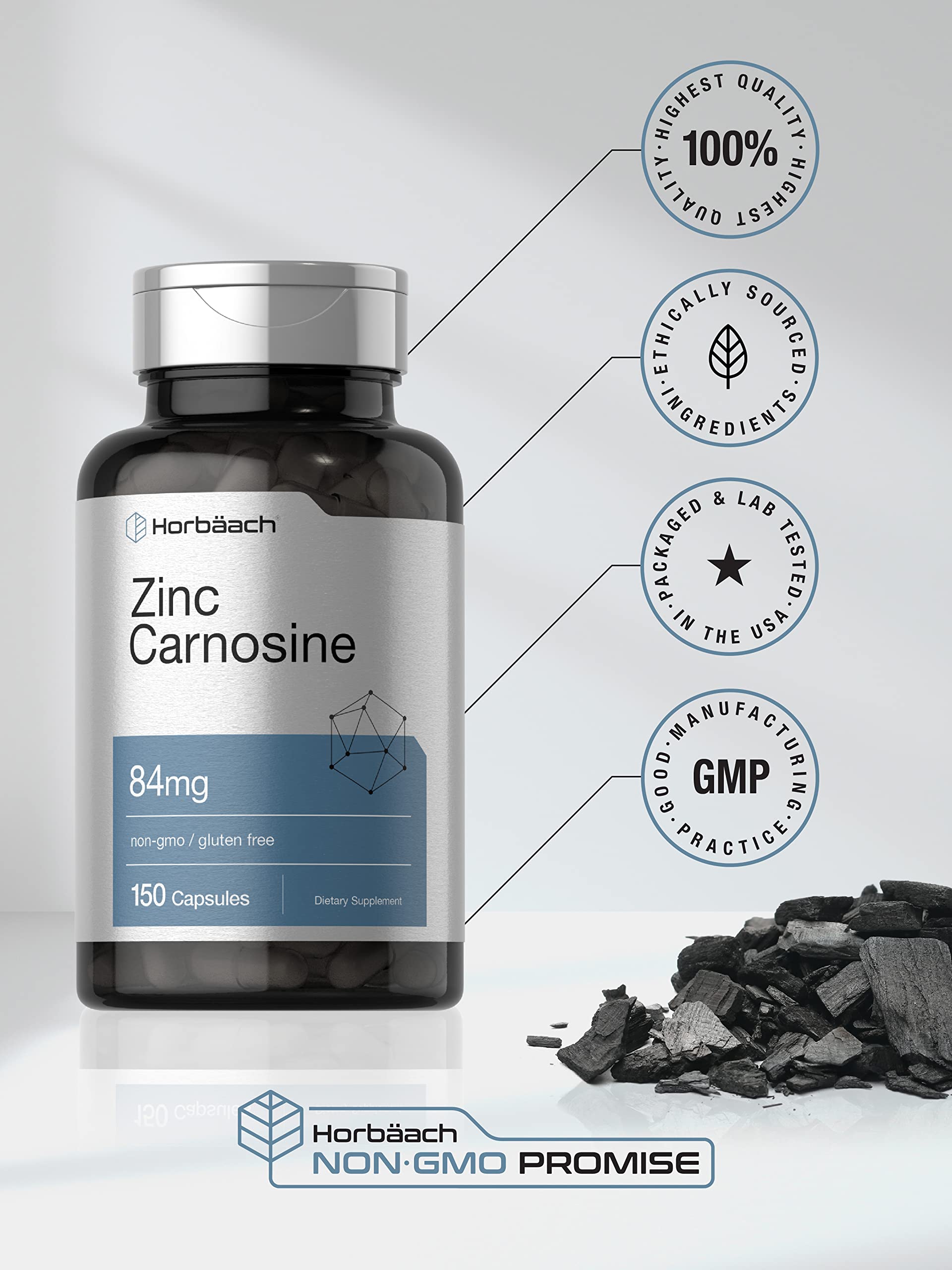 Horbäach Zinc L- Carnosine Supplement | 84mg per Capsule | 150 Count — Amazon image 5
