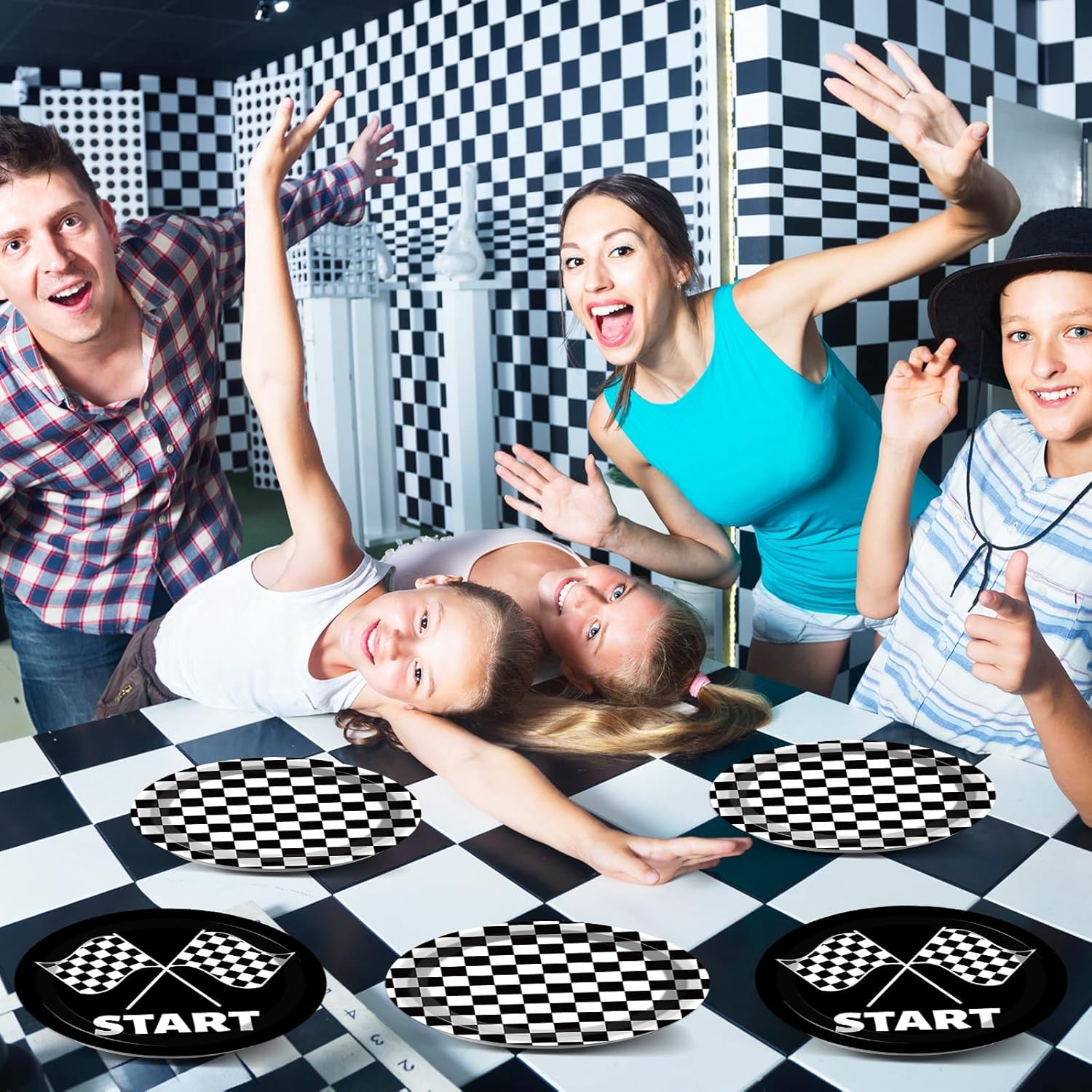 CHUNNIN 50 PCS Black and White Checkered Party Plates for Race Car Themed Party Decoration - 7 Inch Race Car Checkered Birthday Paper Disposable Dessert Plates for Kids Boys and Girls Party Supplies - Image 5