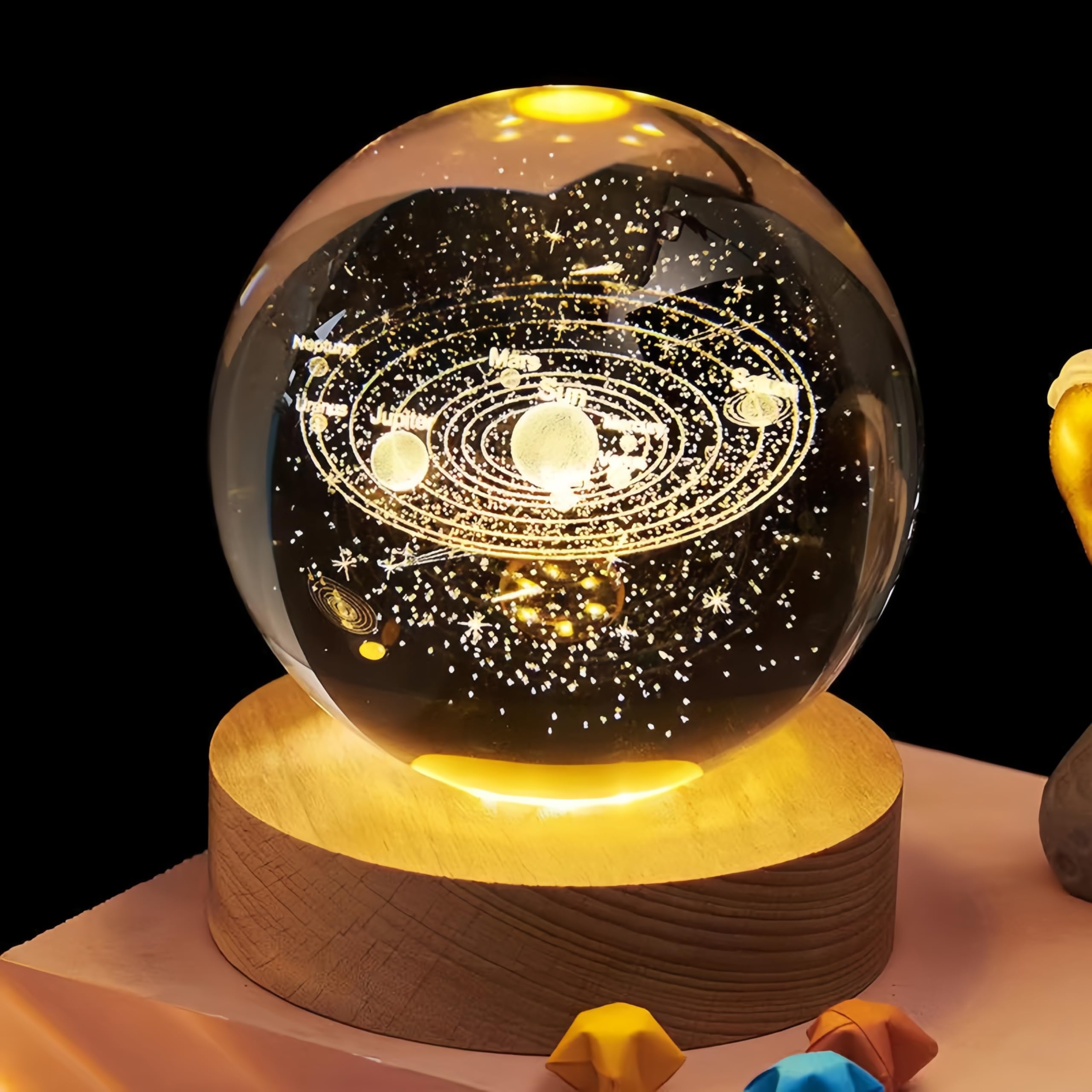BAODELI 3D Solar System Crystal Ball, 80mm Decorative Quartz Glass Ball, Universe Laser Engraved Model Astronomy Sphere, Paperweight Crystal Display Sculpture Home Decor Crafts for Kids Friends