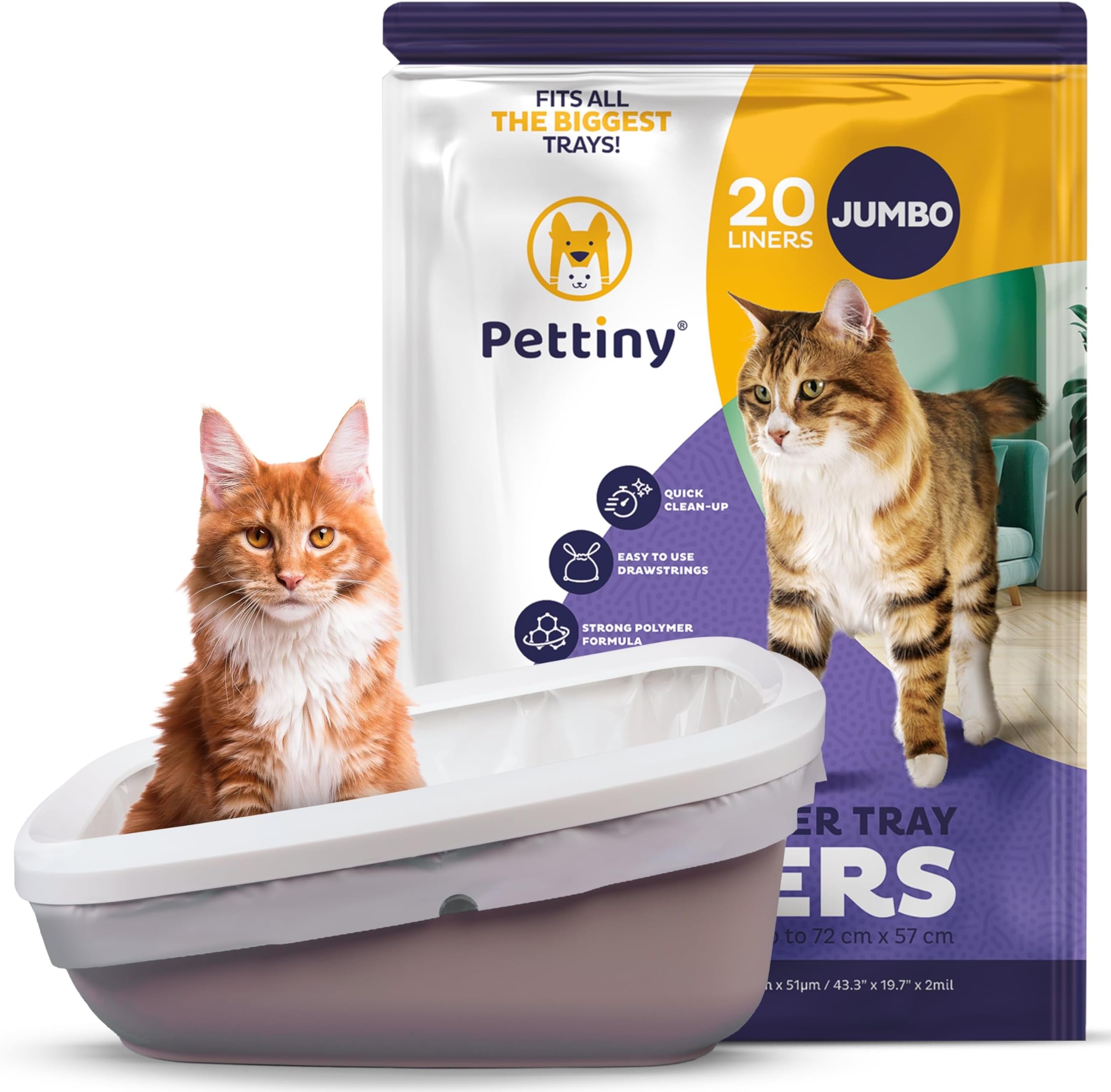 – Jumbo Cat Litter Tray Liners with Drawstrings - Pack of 20 Scratch Resistant Bags for Giant Litter Box
