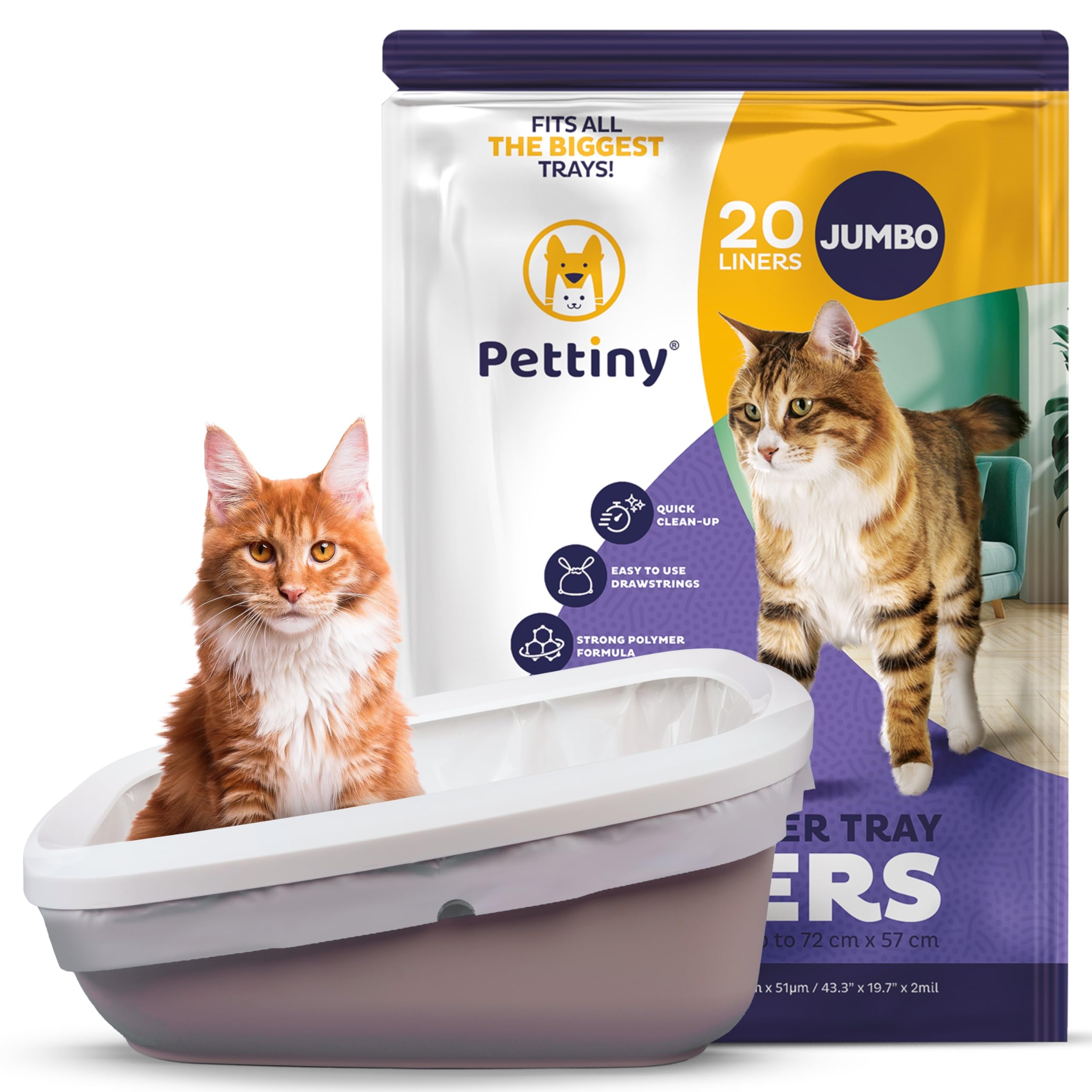 Jumbo Cat Litter Tray Liners with Drawstrings - Pack of 20 Scratch Resistant Bags for Giant Litter Box