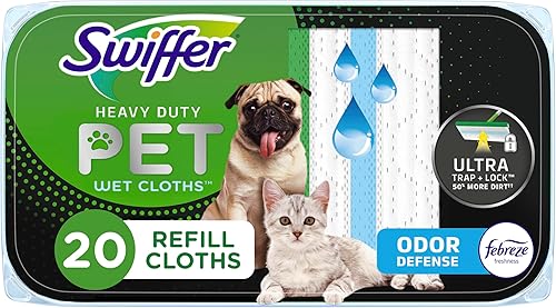 Swiffer Sweeper Pet - Recambios de tela húmeda multisuperficie resistente para trapear y limpiar el piso, aroma fresco, 20 unidades
