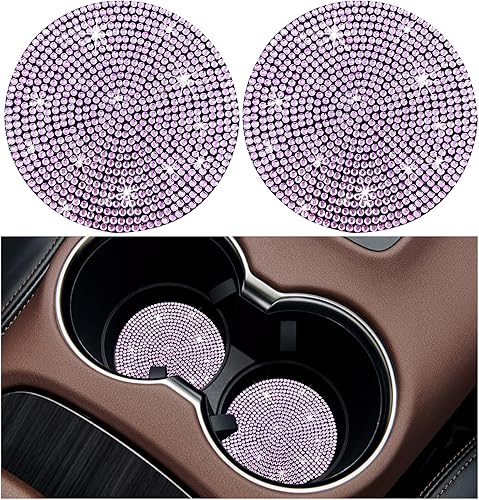 Paquete de 2 posavasos para automóvil, antideslizantes, a prueba de golpes, universal, con diamantes de imitación de cristal brillante, accesorios