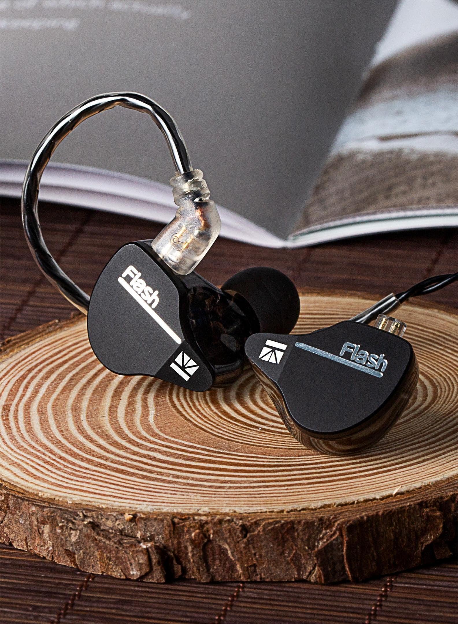keephifi KBEAR IEM Flash 1BA+1DD Écouteurs HiFi in Ear Monitor, Moniteur Intra-auriculaire avec Couvercle CNC, Pilote Dynamique 10 mm, câble détachable(Noir, avec Micro)
