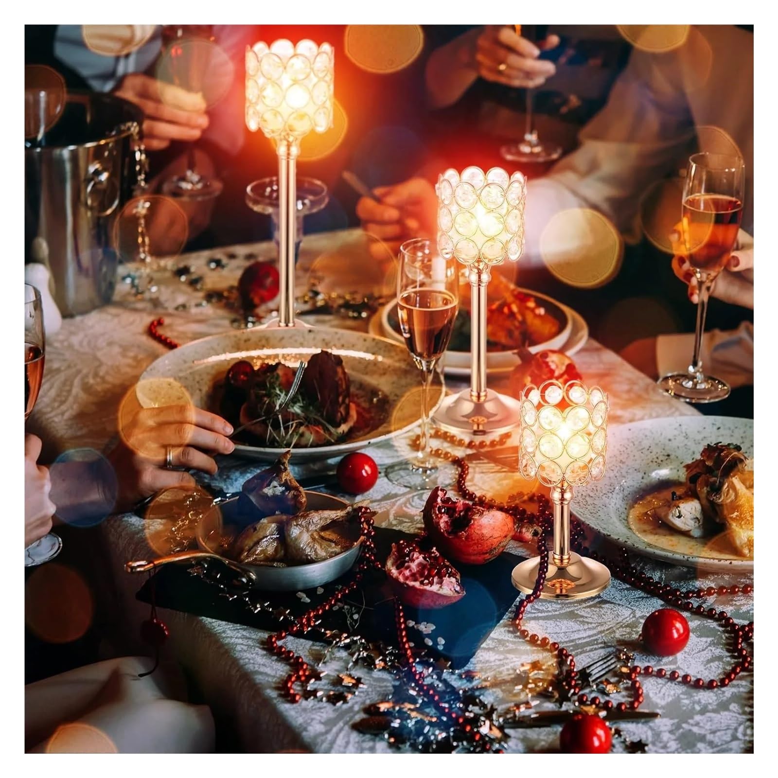 Metall Kerzenleuchter 12-teiliges Kristall-Kerzenhalter-Set, 3 Größen, hohe Kristall-Kerzenständer, Säulen-Kerzenständer, Mittelstücke, Dekoration Vintage Kerzenhalter