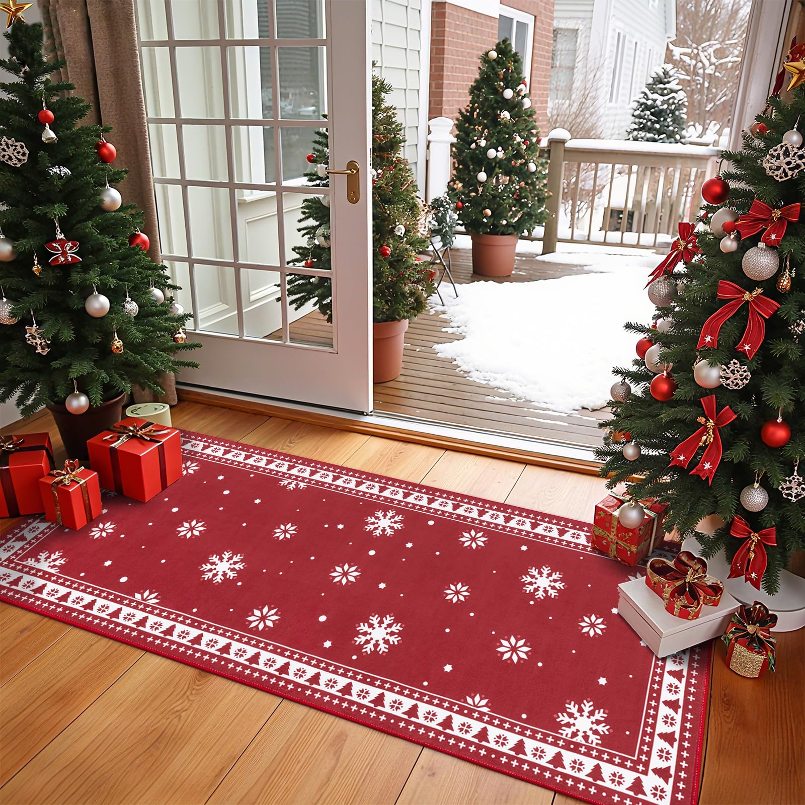 Enyhom Alfombra Pasillo Antideslizante Navideña 80 x 300 cm, Decoración Navideña Alfombra Cocina Lavable, Absorbente Alfombra de Pasillo Alfombra para Cocina, Lavadero, Comedor, Dormitorio, Salón
