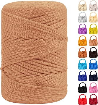 Polyester Macrame Cord 3mm x 185yards, Braided Macrame Cord Polypropylene Silk Cord, Crochet Bag Polyester Yarn for Crocheting, Bag, Wall Hangings, Rug, DIY Crafts Light Khaki