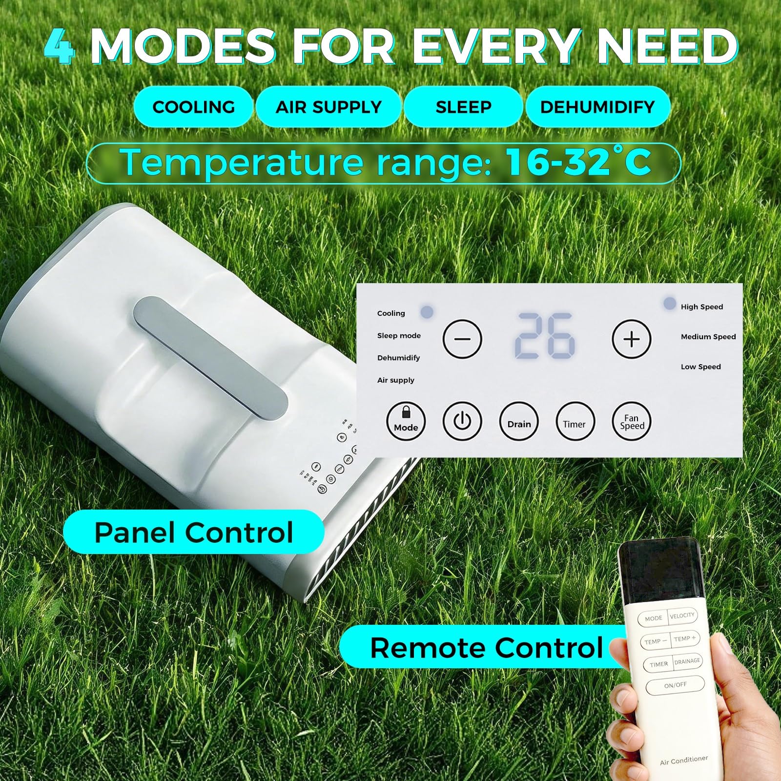 Mini klimatyzator mobilny z uchwytem, ​​biurkowy | 3 prędkości chłodzenia, 42 dB ciszy, nie wymaga instalacji, do kempingu, kampera, ciężarówki, małego pokoju i dla zwierząt