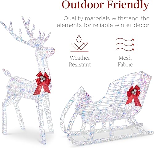 Miniatura 5 de Best Choice Products Reno y trineo de Navidad iluminado de 4 pies, juego de decoración navideña para patio al aire libre con 205 luces LED, estacas,