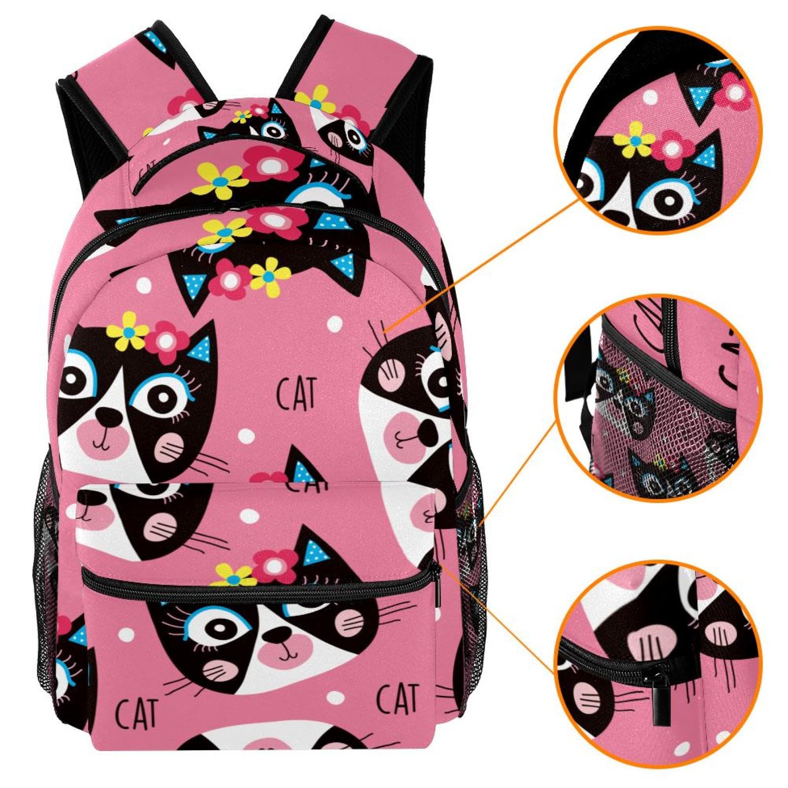 Zaino scolastico per uomini e donne, con gatti rosa, borsa da viaggio per computer portatile, zaino leggero per università, zaino casual per libri