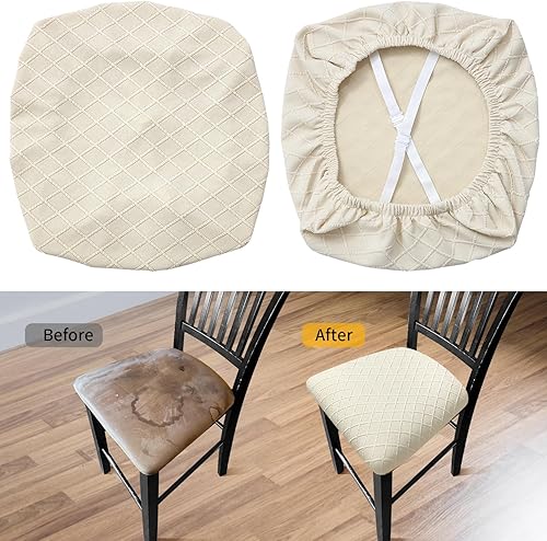 Miniatura 6 de Fundas elásticas para asiento de silla de comedor, fundas de asiento extraíbles y lavables para asiento de cocina, fundas de cojín protectoras (4,