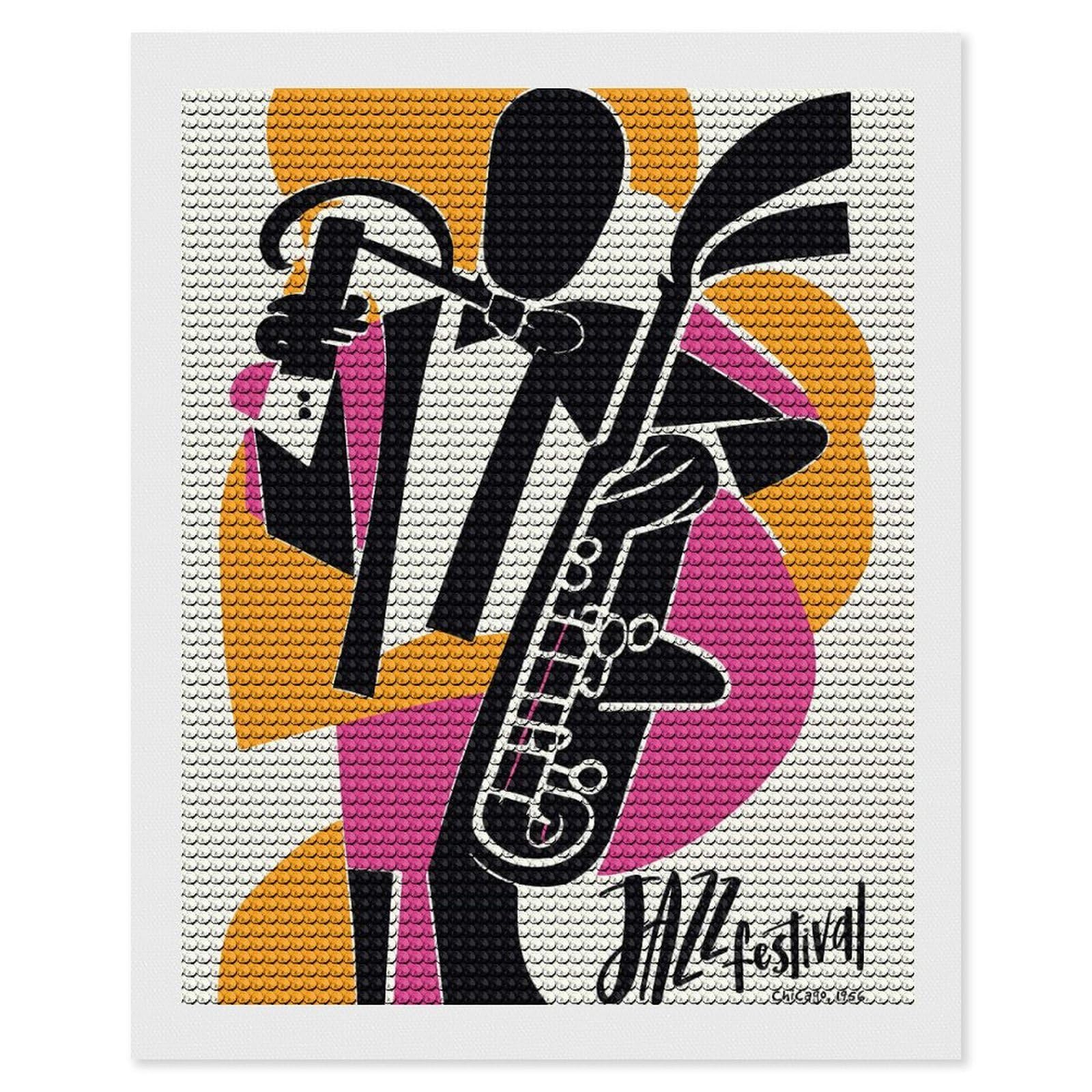 Junmoney Modern Jazz Festival Diamond Painting Canvas Set 16"x20", for Women, Pleasing Wall Art Project, Aesthetic Room Decor, Gift Idea