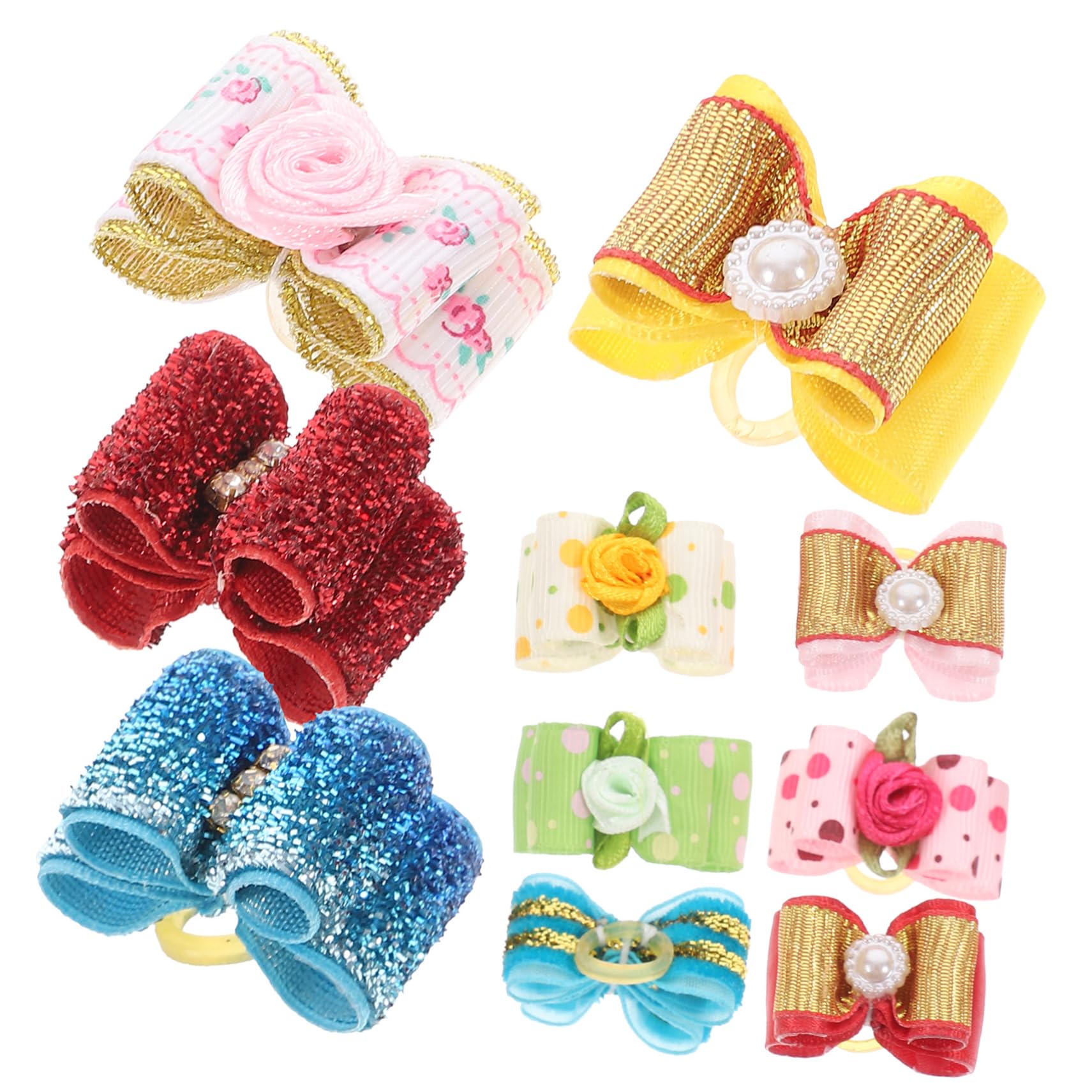 Toddmomy 10Pcs Pet Hair Accessories Double Bowknot Hairpins for Dogs and Cats Adorable Hair Ropes Random Colors for Everyday Wear and Special Occasions