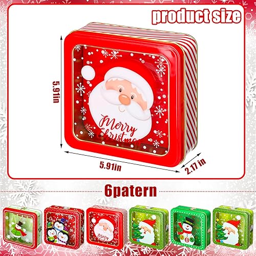 Miniatura 2 de 6 latas de galletas de Navidad con tapas, latas de metal para galletas, recipientes de lata de Navidad para regalos, recipientes de galletas con
