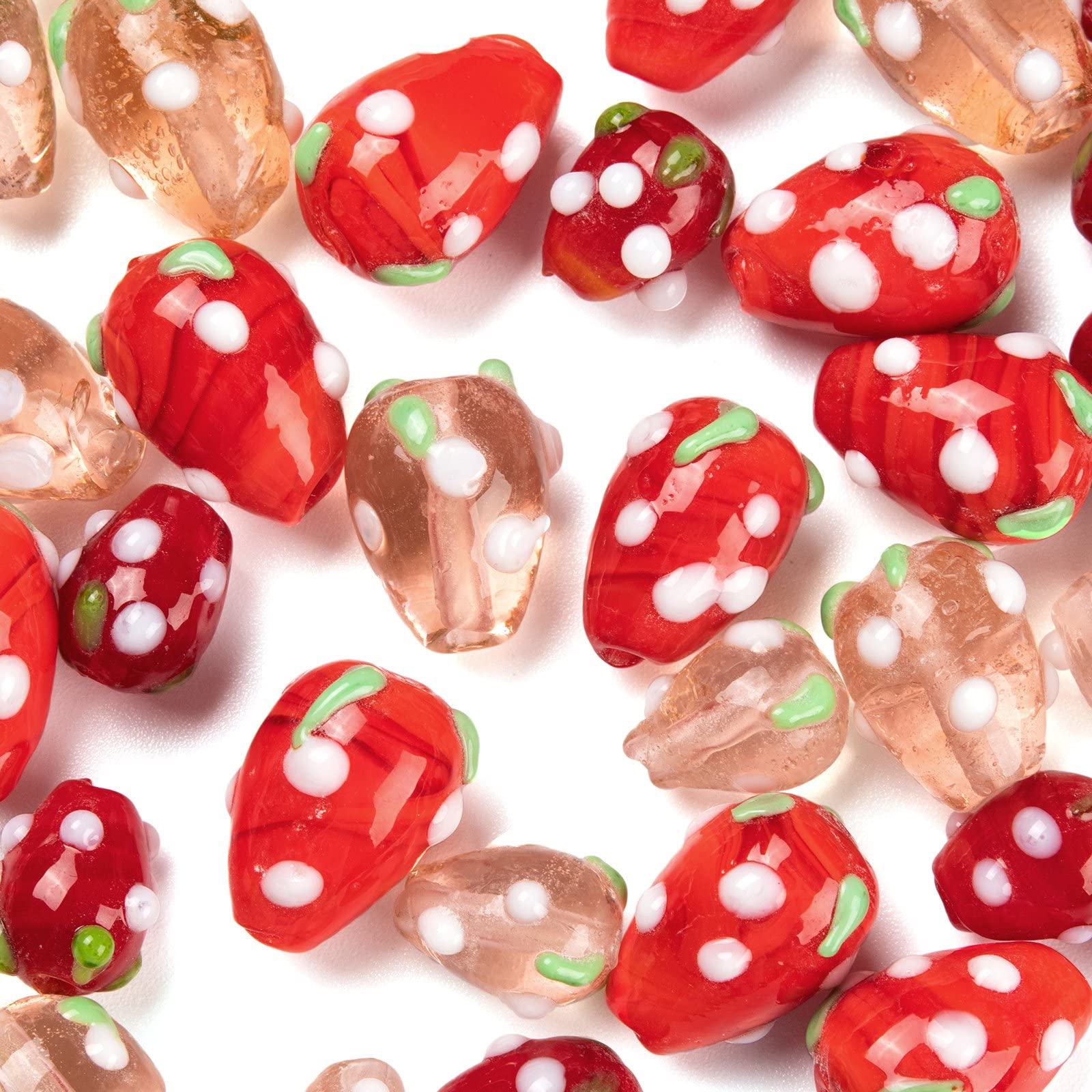 PH PandaHall 30 pz Perline Fragola, Perle di Frutta 3D Perline di Vetro Fatte A Mano In Vetro Murano Distanziatore di Frutta per Estate Bracciali Artigianali Fai Da Te Collana Creazione di